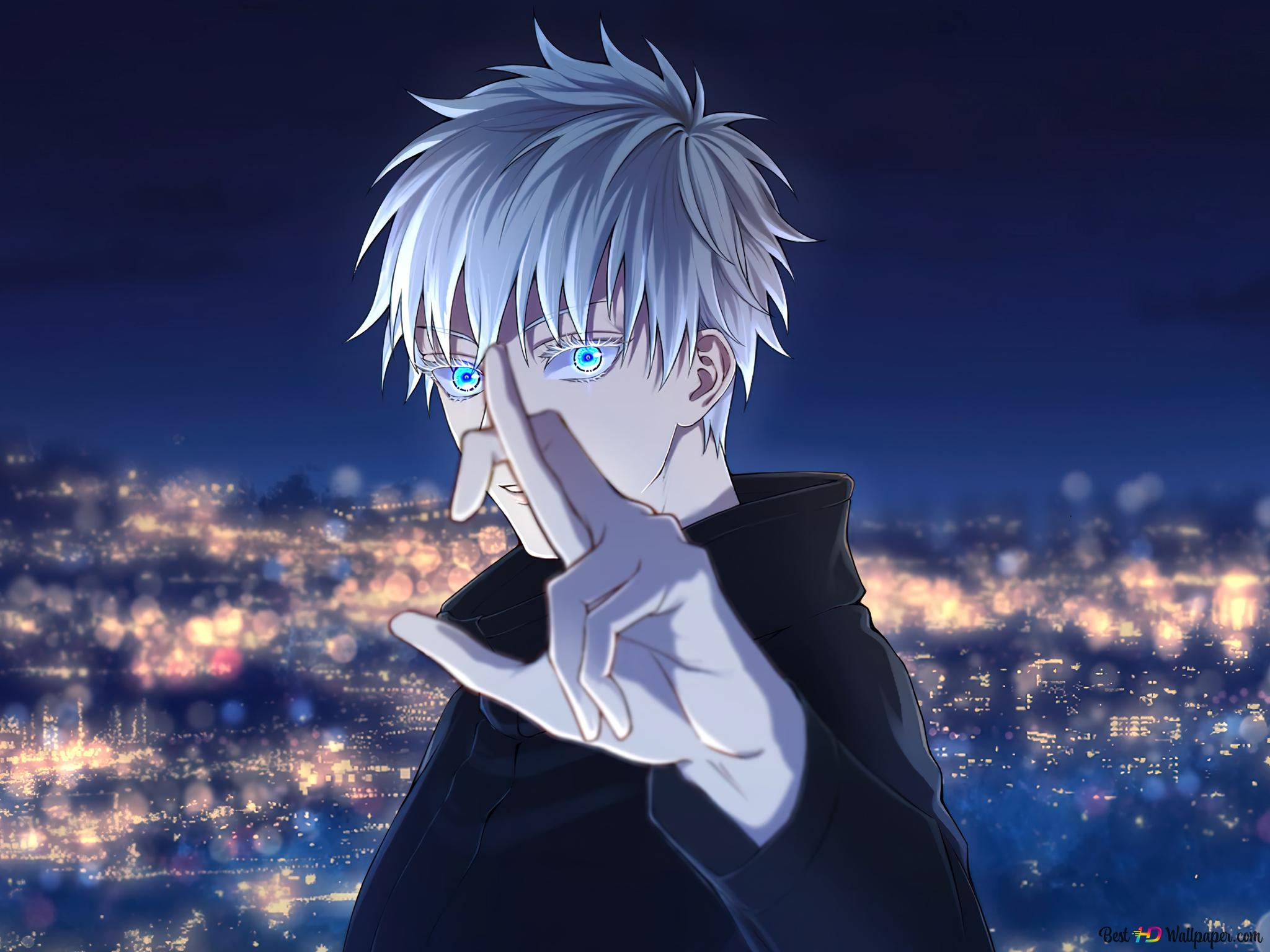 Cityscape of jujutsu Kaisen Satoru Gojo 4K wallpaper download