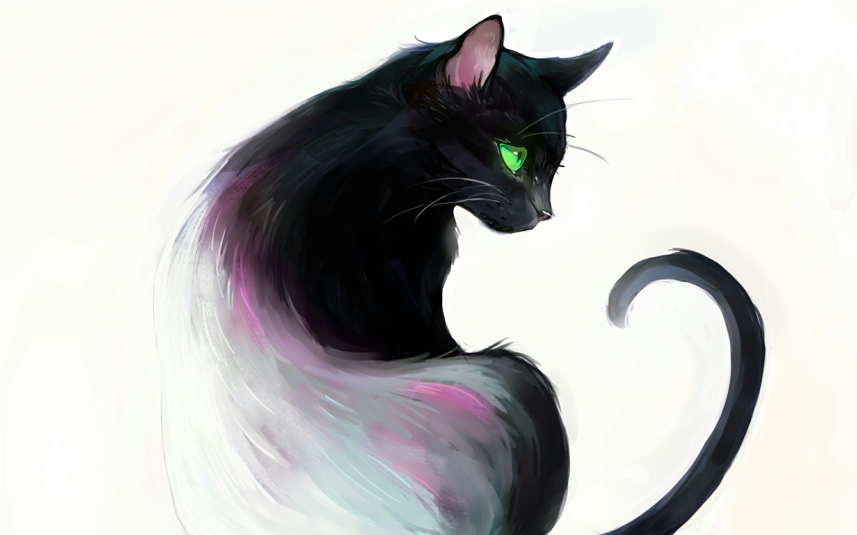 Wallpaper Art painting, black cat, look back, green eyes, book 2880x1800 HD Picture, Image