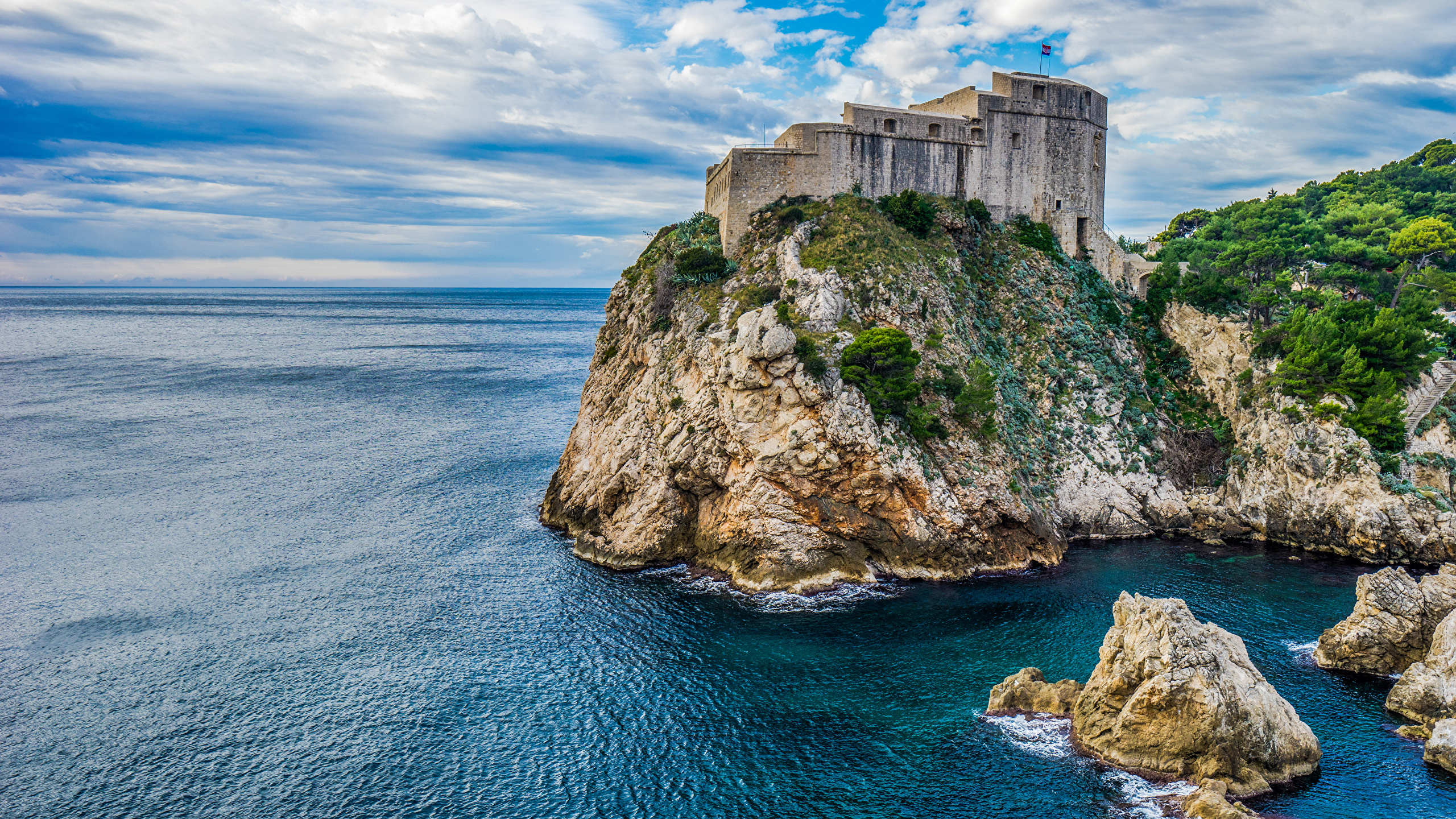 Picture Cities Croatia Castles Dubrovnik Crag stone Bay 2560x1440