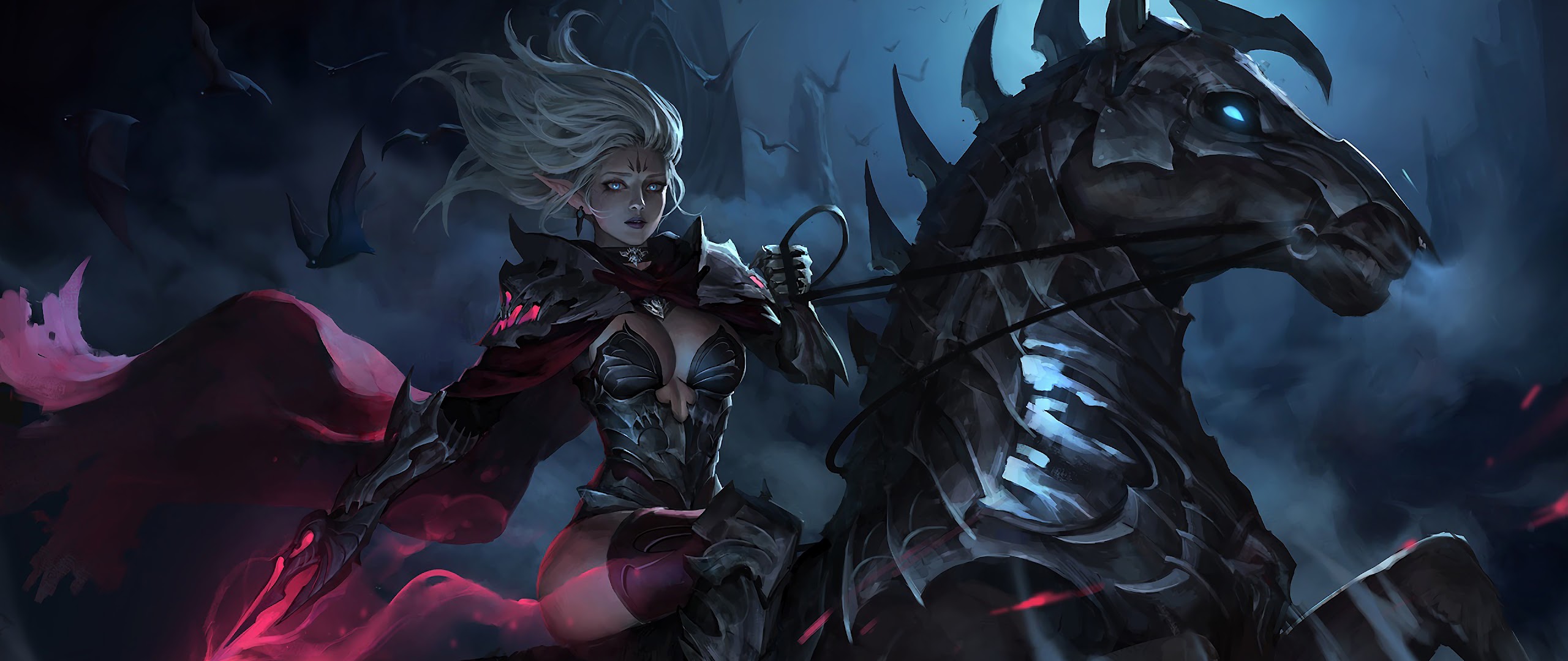 Dark Elf Warrior Riding Horse 4K Wallpaper