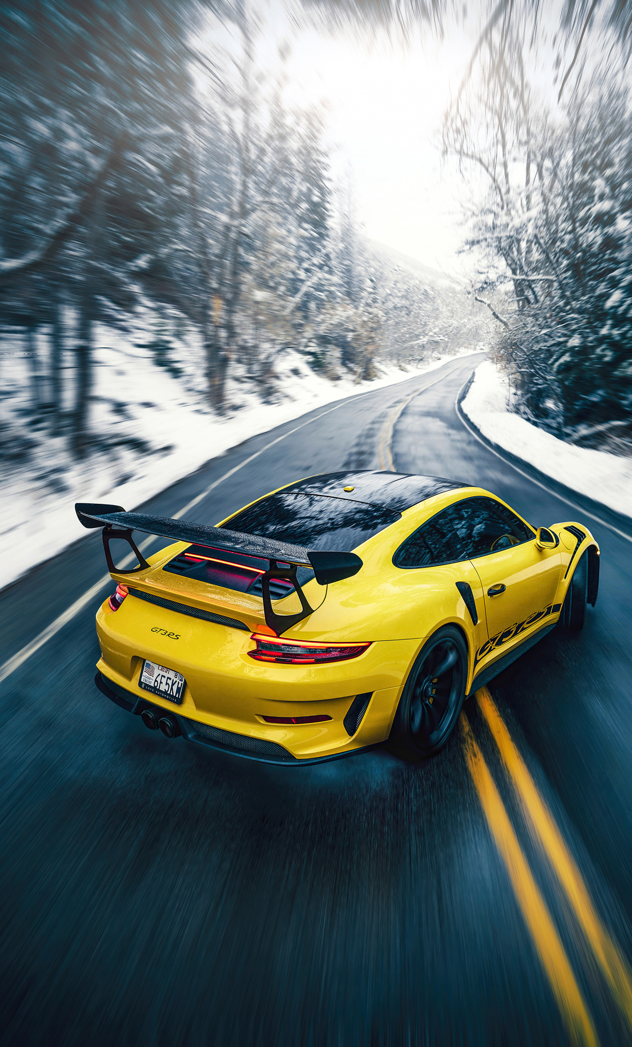 Download Wallpaper 1280x2120 Porsche Gt3rs, Yellow Sports Car, On Road, 2021, Iphone 6 Plus, 1280x2120 HD Background, 27290