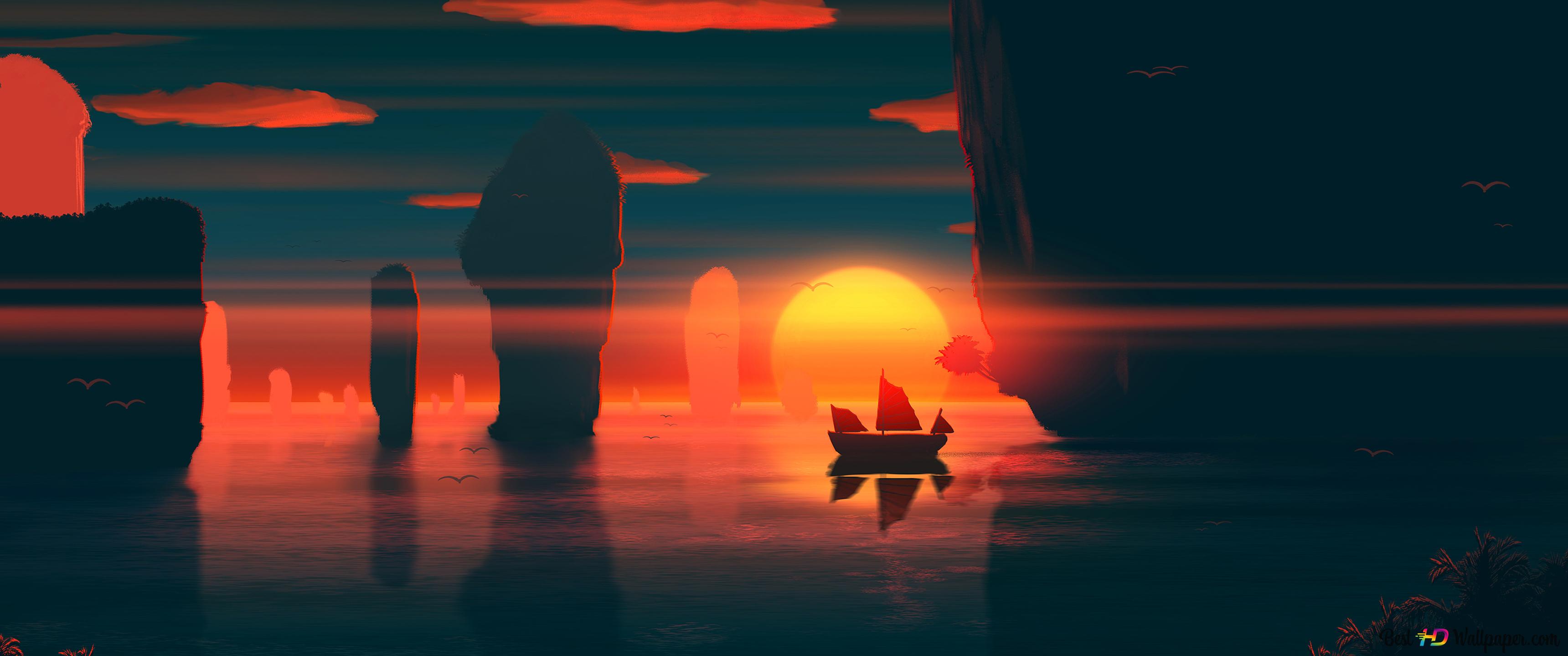 Sunset Sea Scenery 4K wallpaper download