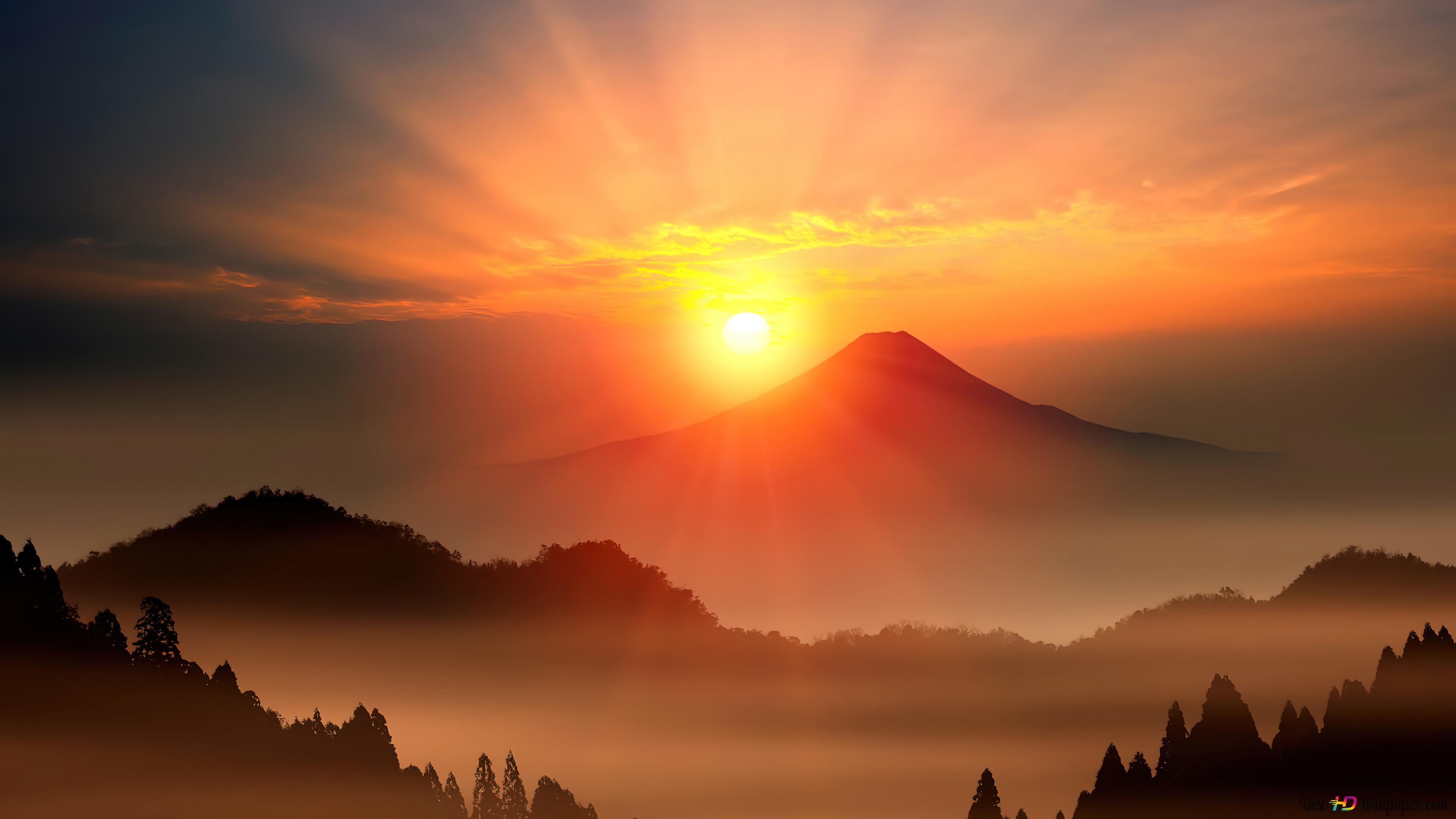 Mount Fuji, Japan Sunrise Art 4K wallpaper download