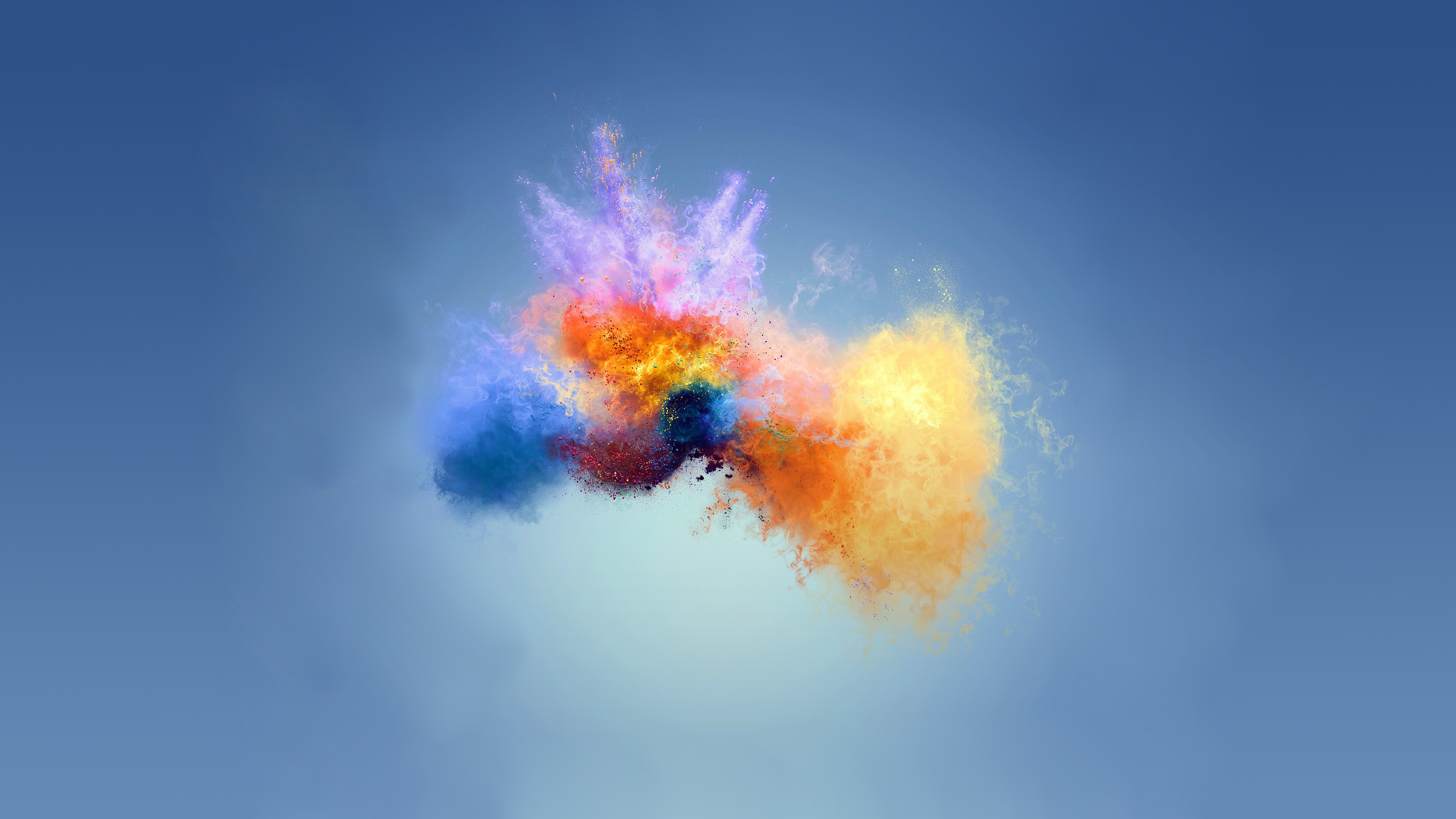 4K, colorful, powder explosion, blue background, abstract Gallery HD Wallpaper