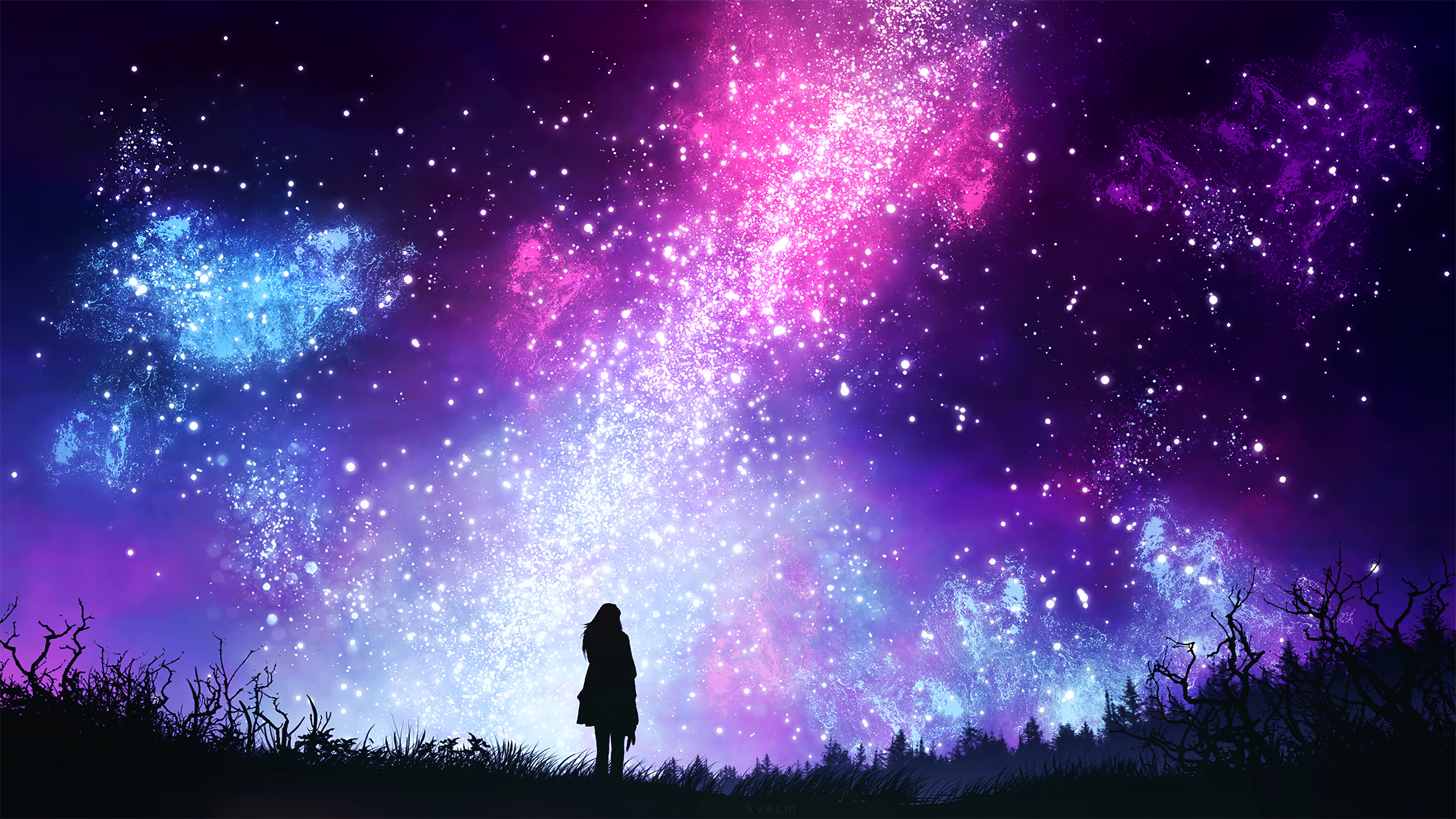 Wallpaper Silhouette of Man and Woman Under Purple Sky, Background Free Image