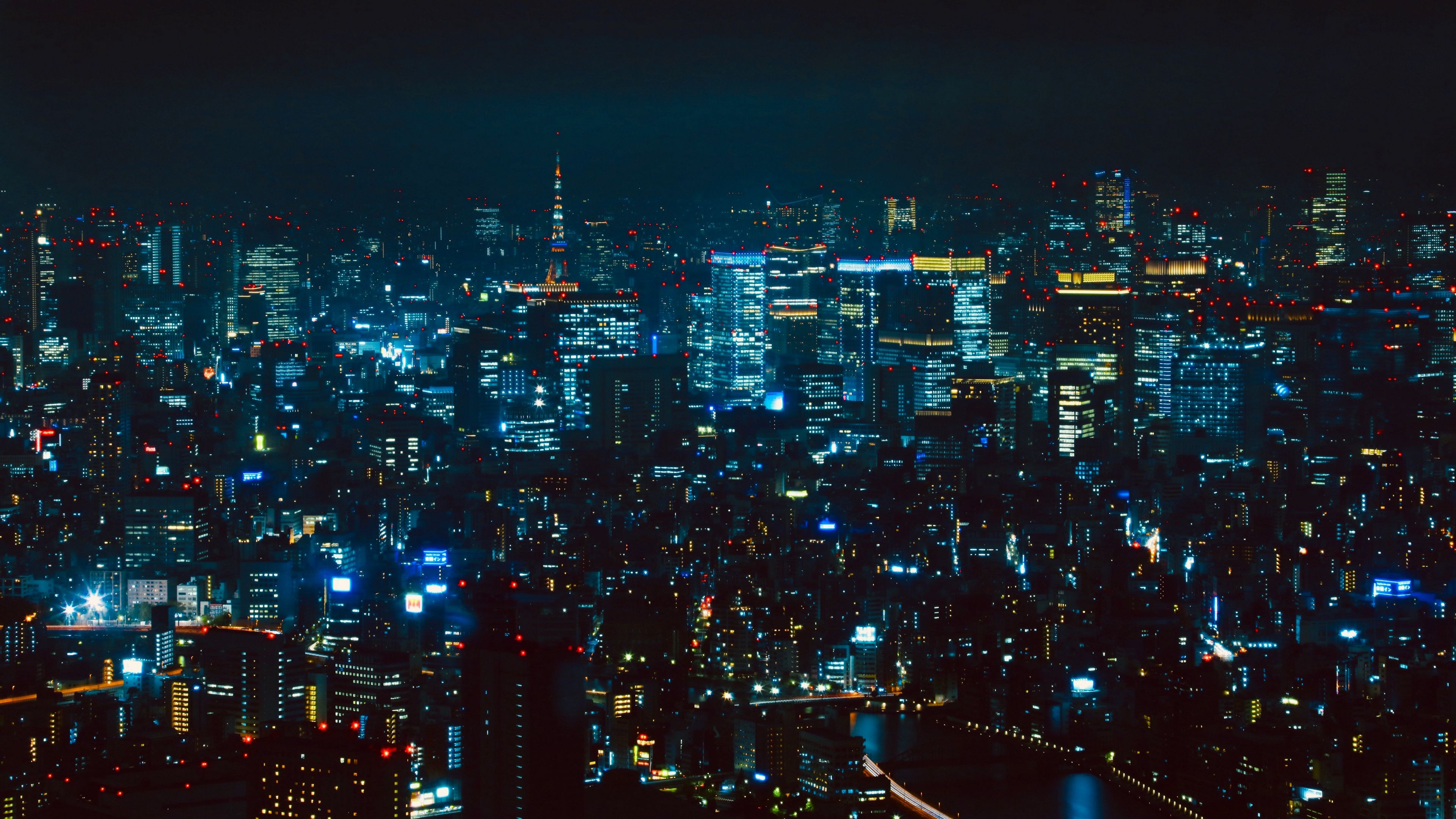 Wallpaper / night city, aerial view, tokyo, city lights, metropolis, 4k free download