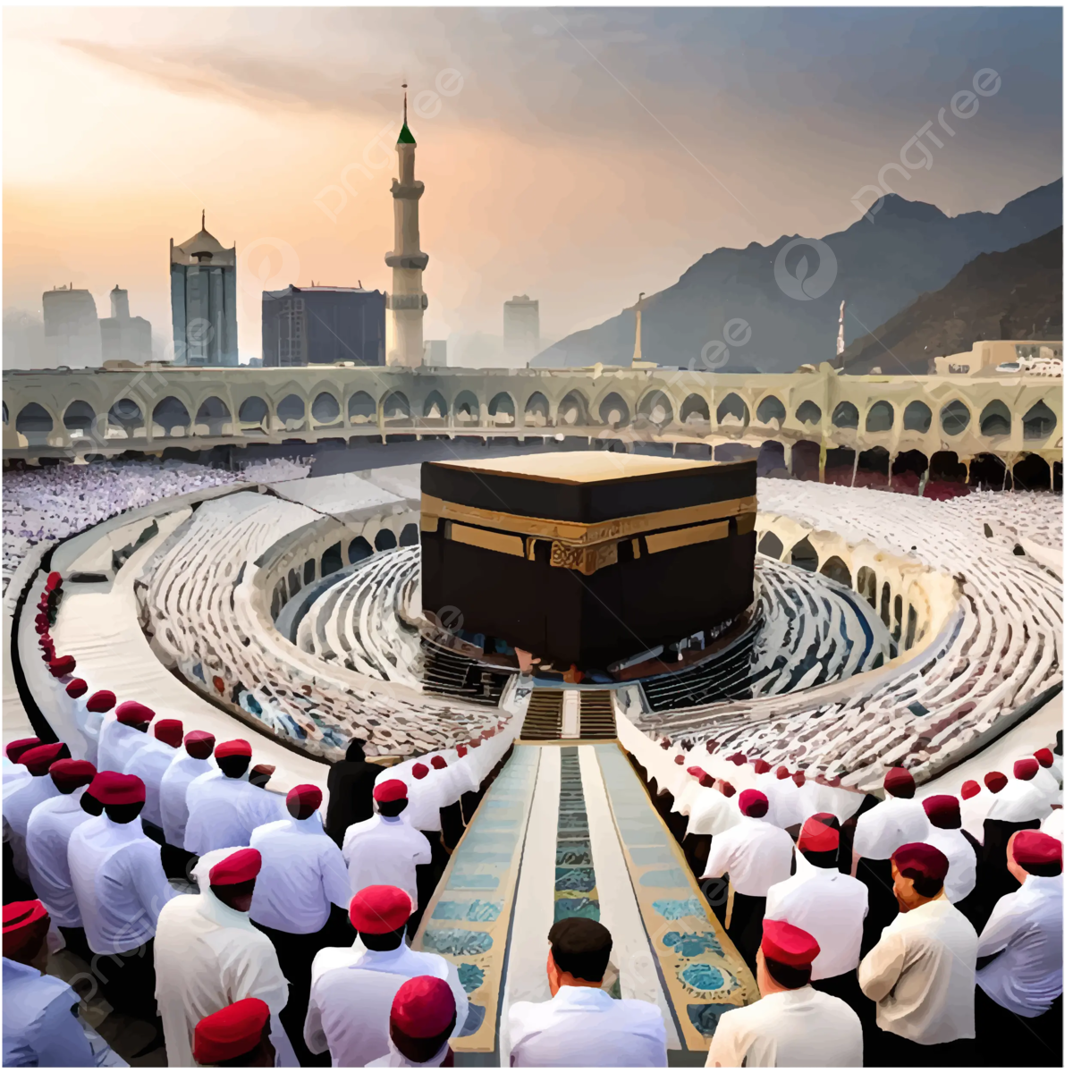 Islamic Pilgrimage And People During Tawaf Imag Vector Background, Hajj, Pilgrims, Makkah Background Image And Wallpaper for Free Download