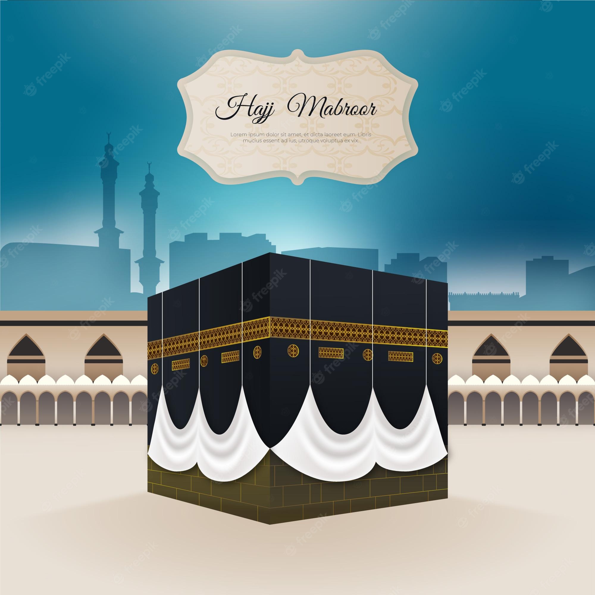 Premium Vector. Islamic pilgrimage (hajj) realistic wallpaper
