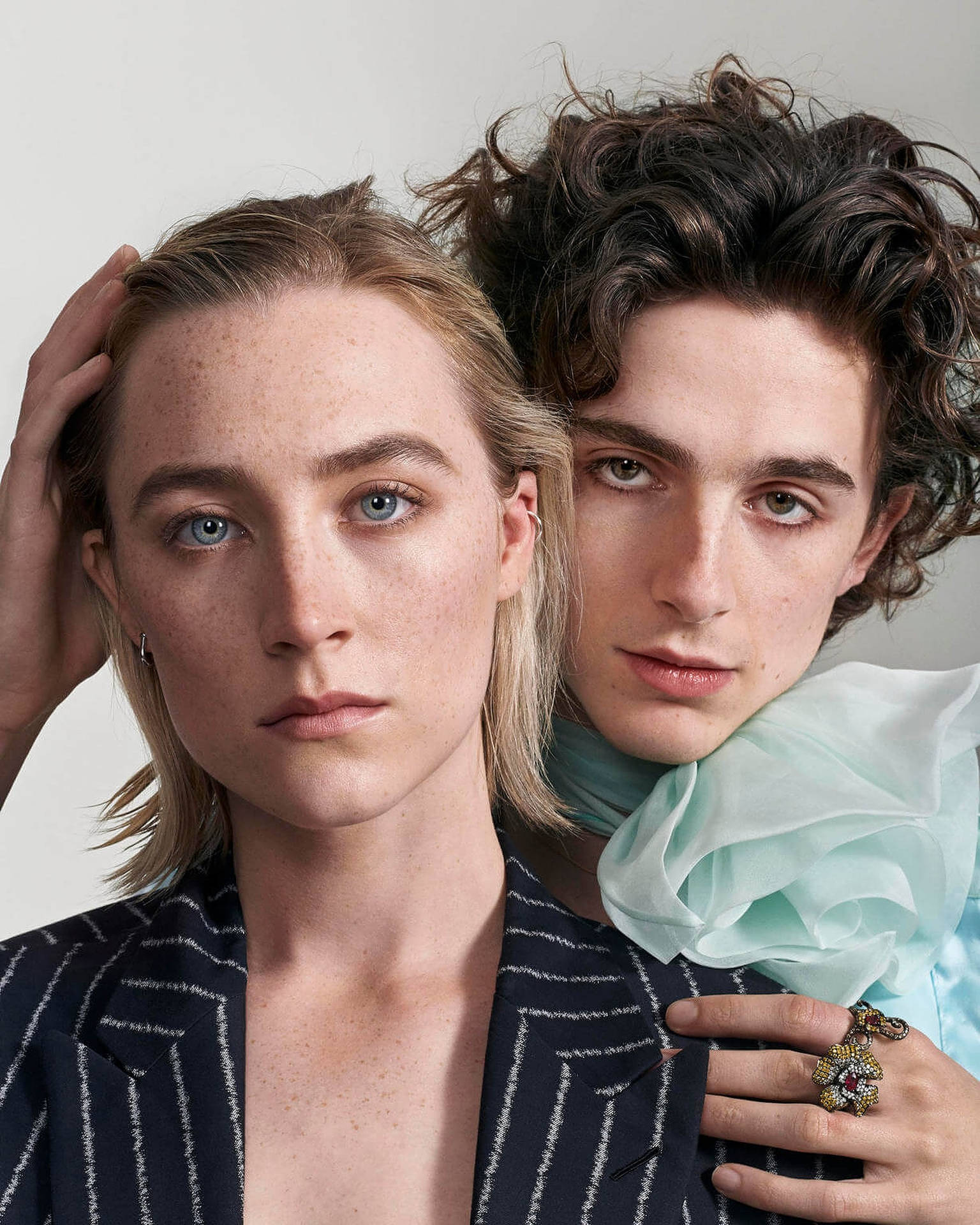 Download Saoirse Ronan And Timothée Chalamet Photohoot Wallpaper