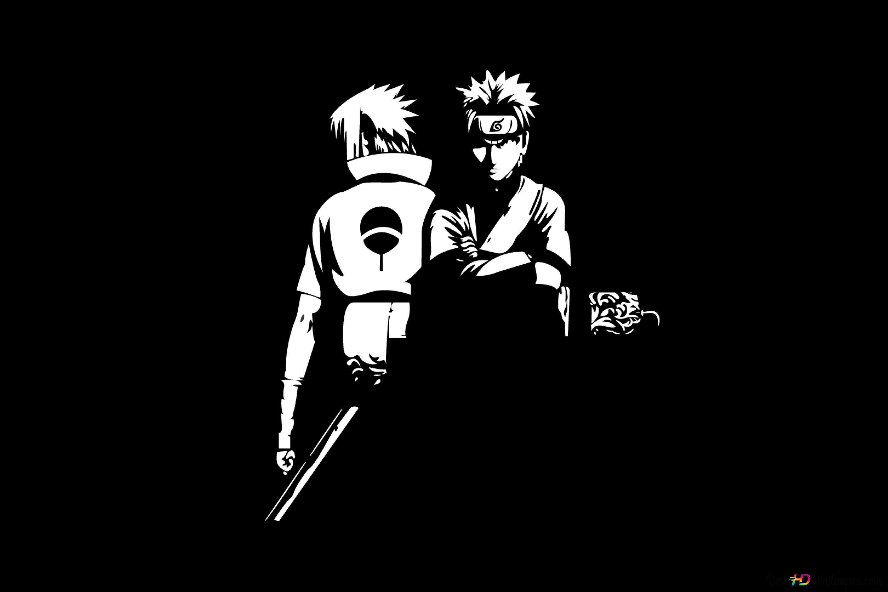 Anime, Naruto and Sasuke in black and white 4K wallpaper download