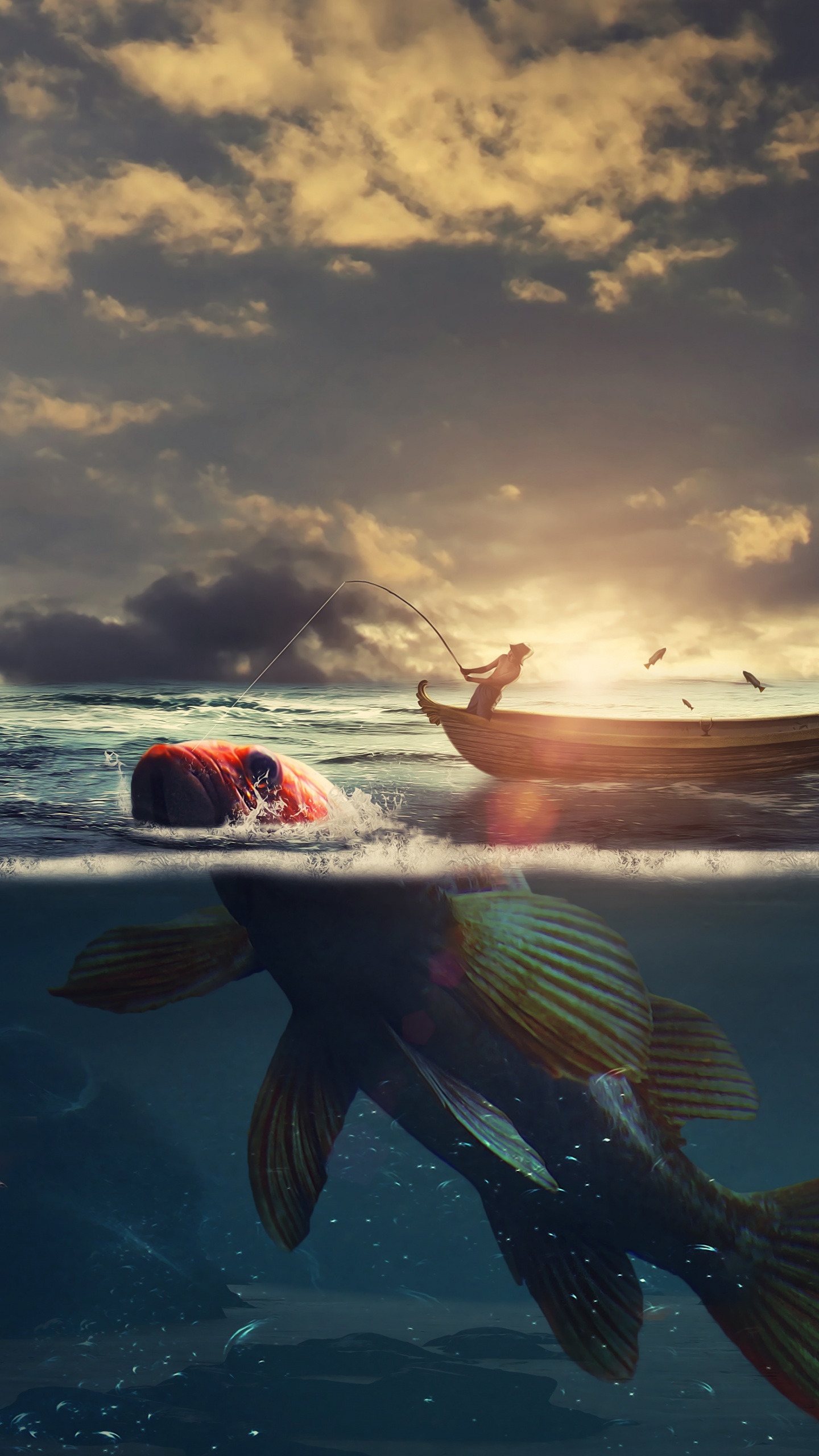 Surreal Wallpaper 4K, Fishing, Boat