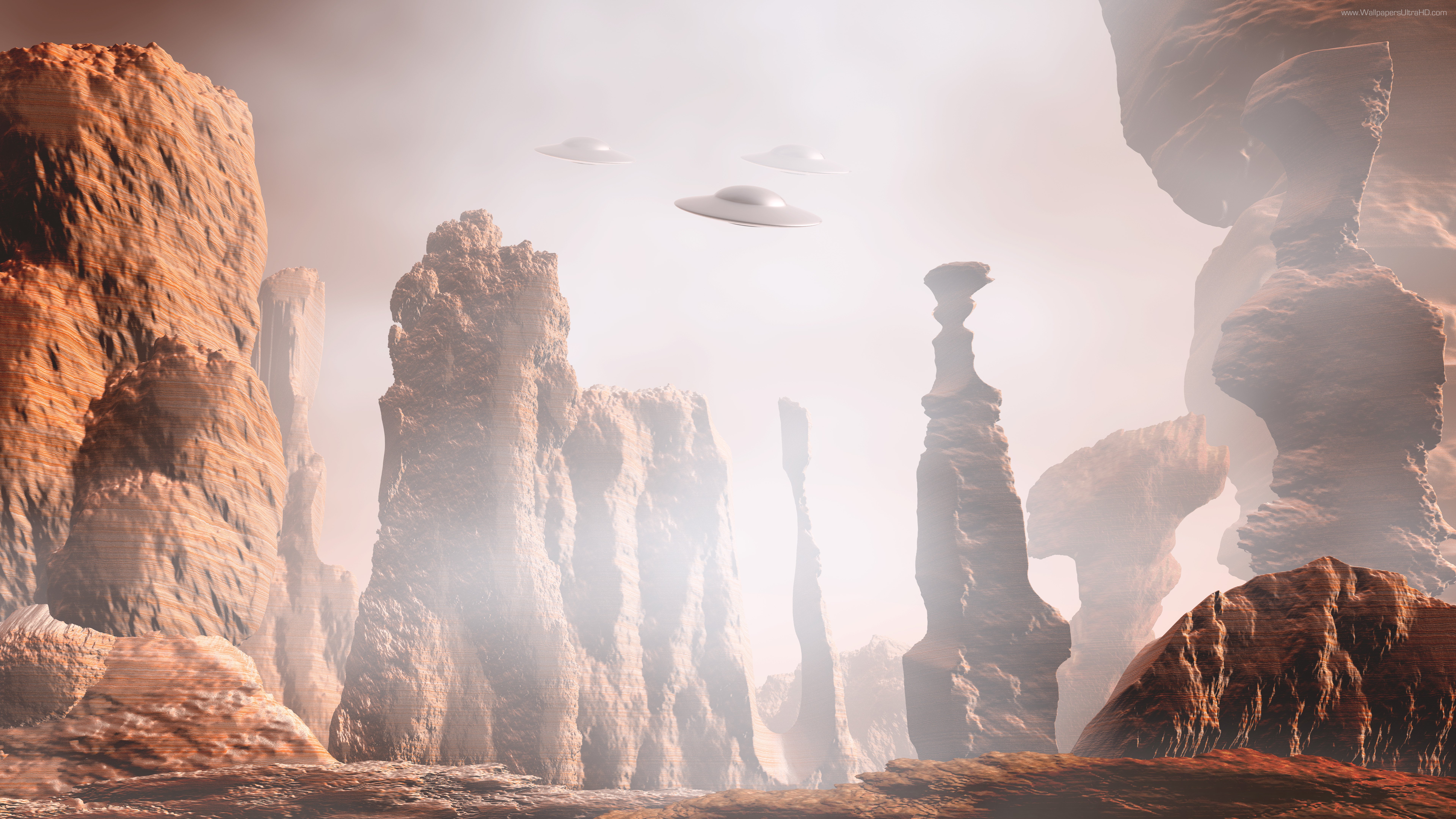 Martian landscape ufo 8K wallpaperx4320