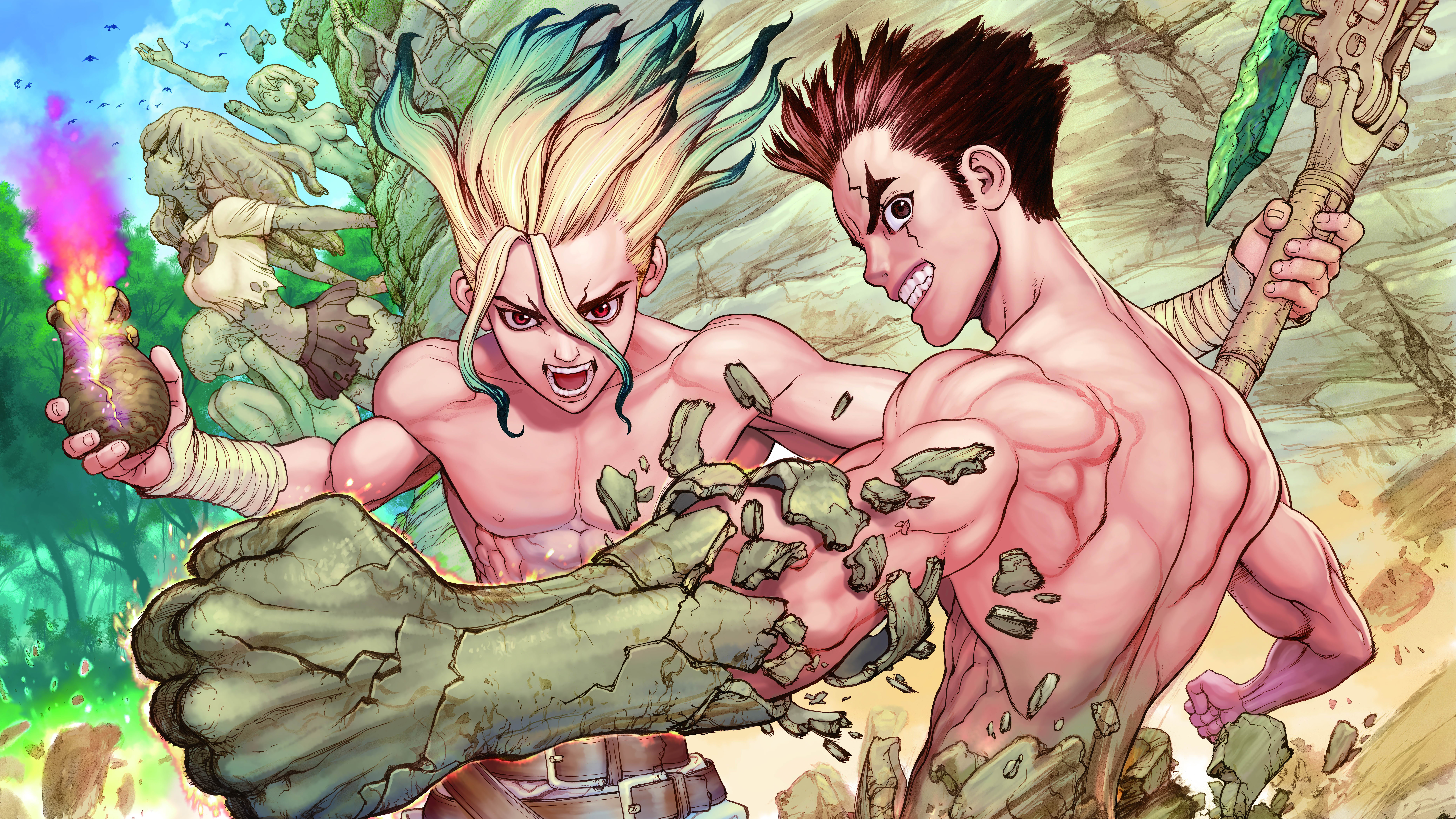 Dr. Stone, Senku Ishigami, Taiju Oki, 8K Gallery HD Wallpaper
