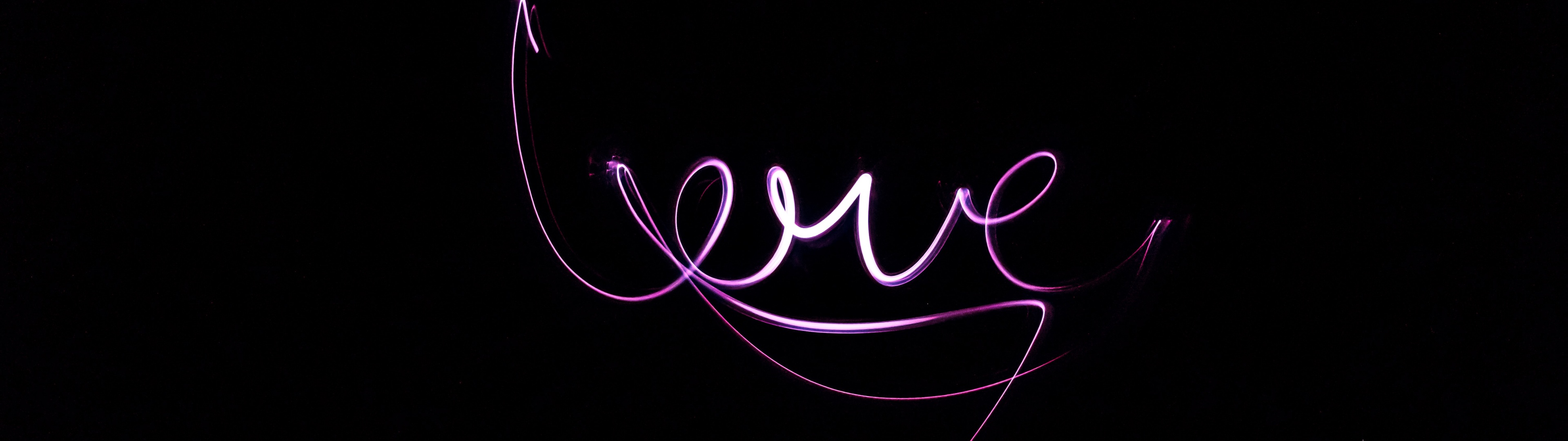 Love text Wallpaper 4K, Black background, Purple lights