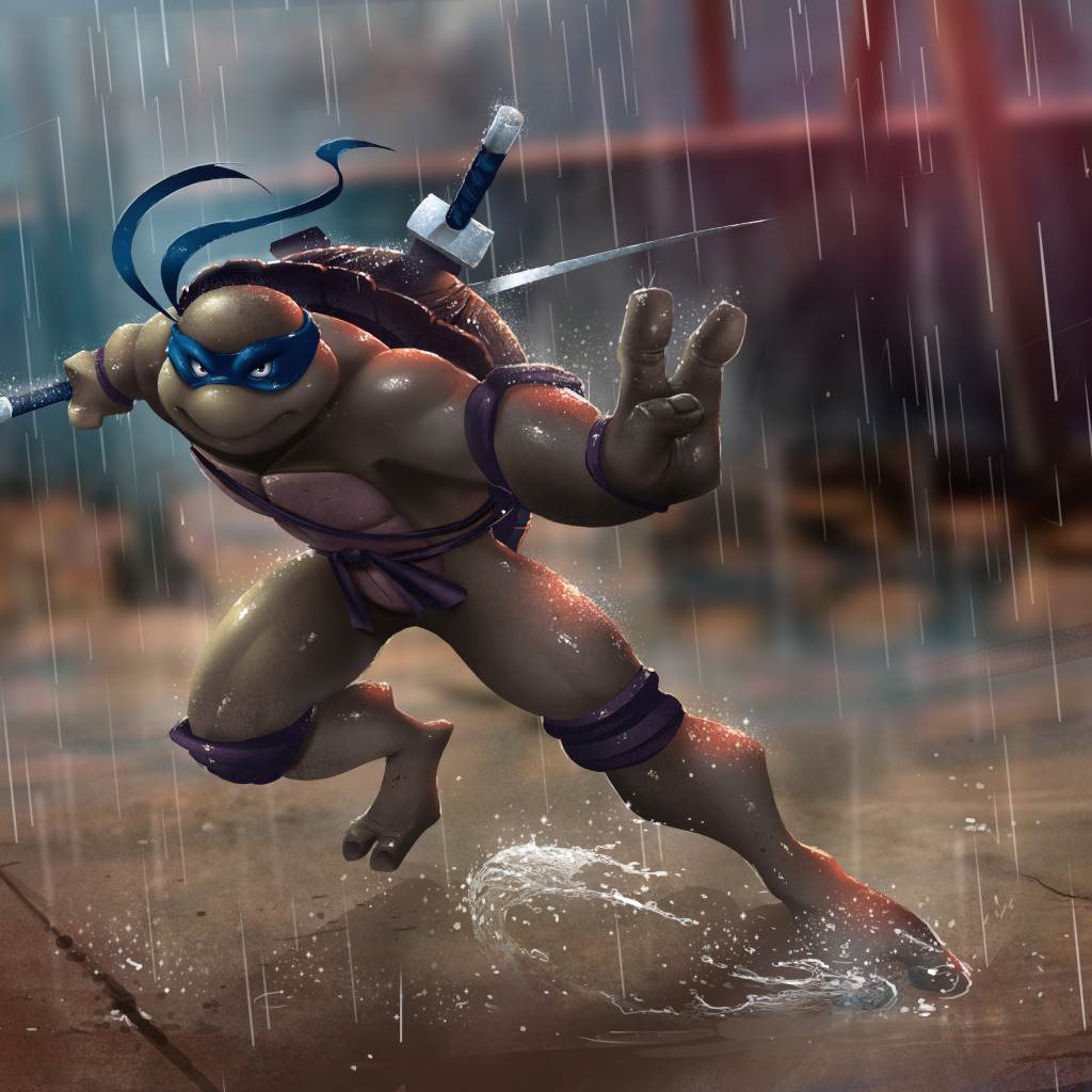 Download wallpaper rain, turtle, sword, ninja, tmnt, mutant, Leonardo, Teenage Mutant Ninja Turtles, leo, section fantasy in resolution 1024x1024