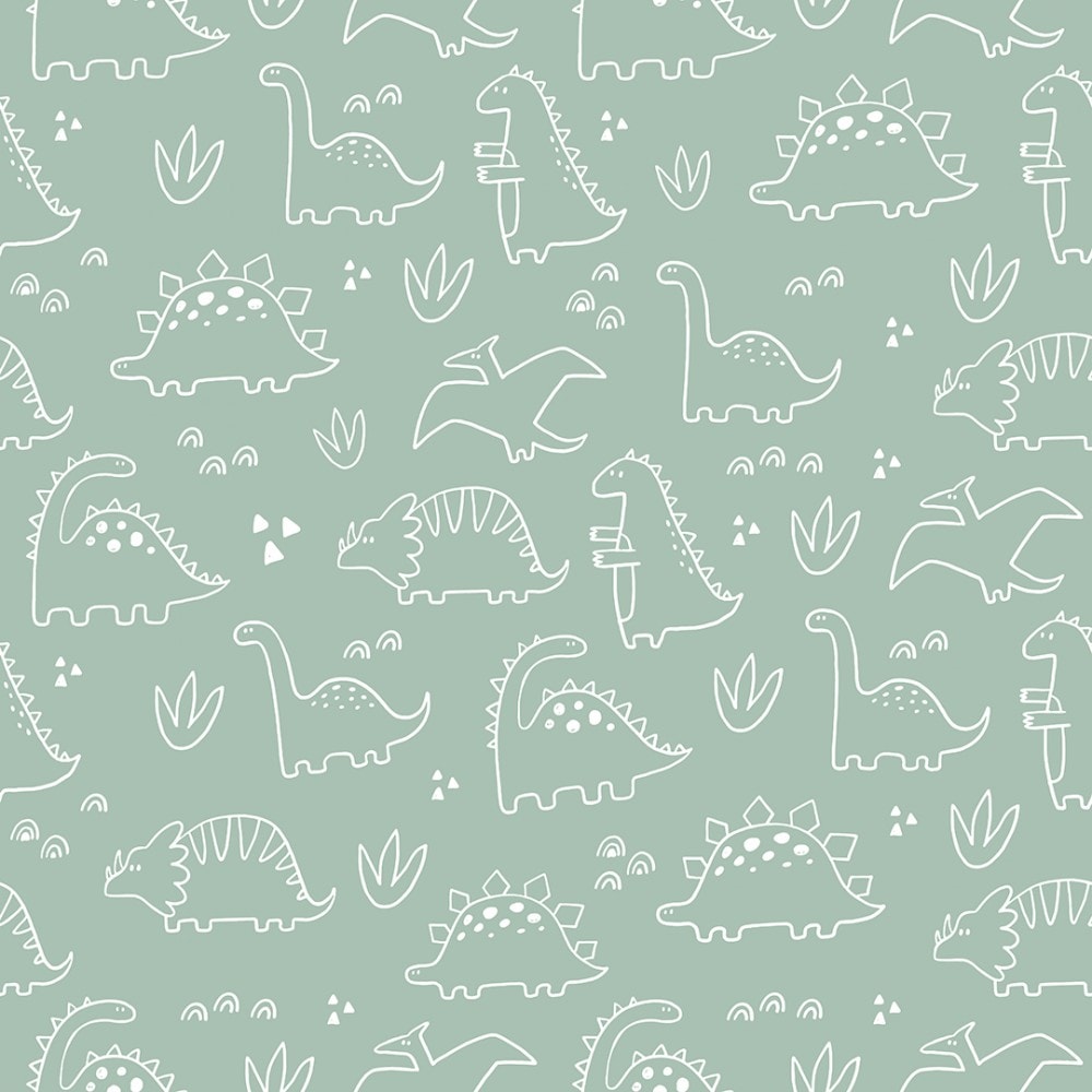 Dinky Dinos Wallpaper in Sage Green. I Love Wallpaper