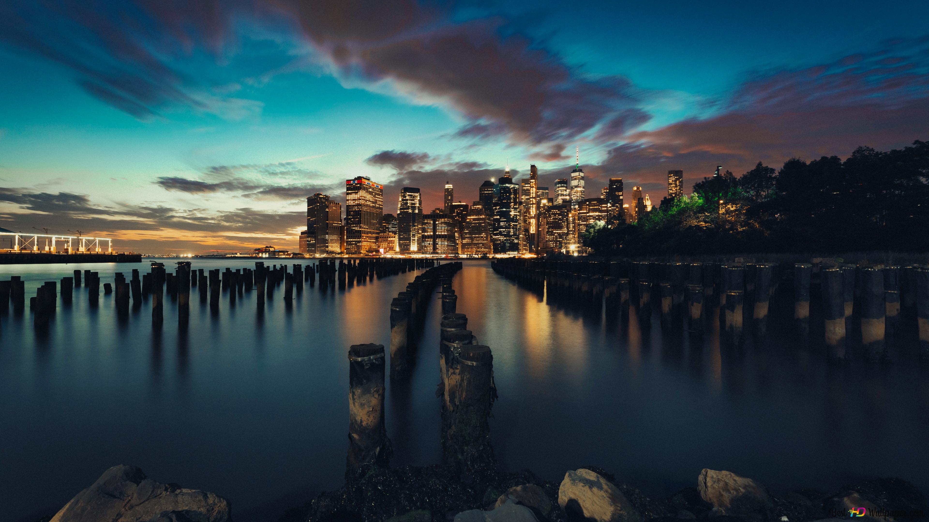 New York City skyline at night 4K wallpaper download
