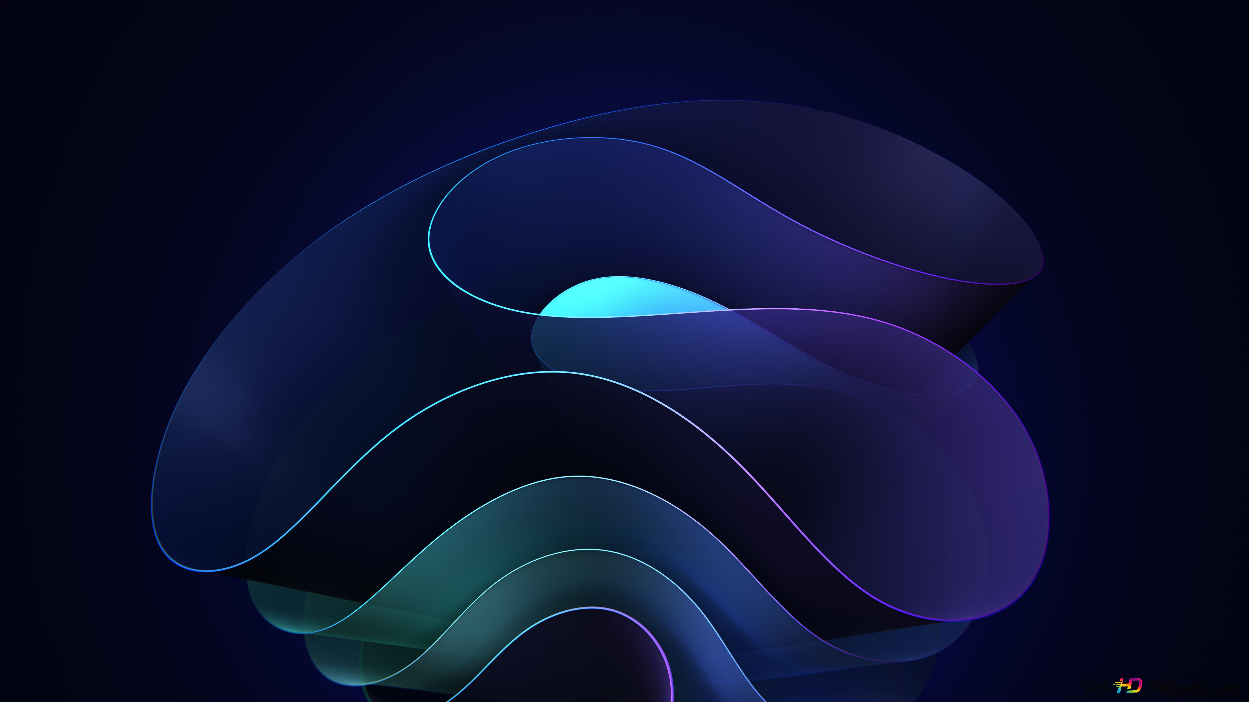 Purple and light Windows 11 design in front of a black background 4K wallpaper download