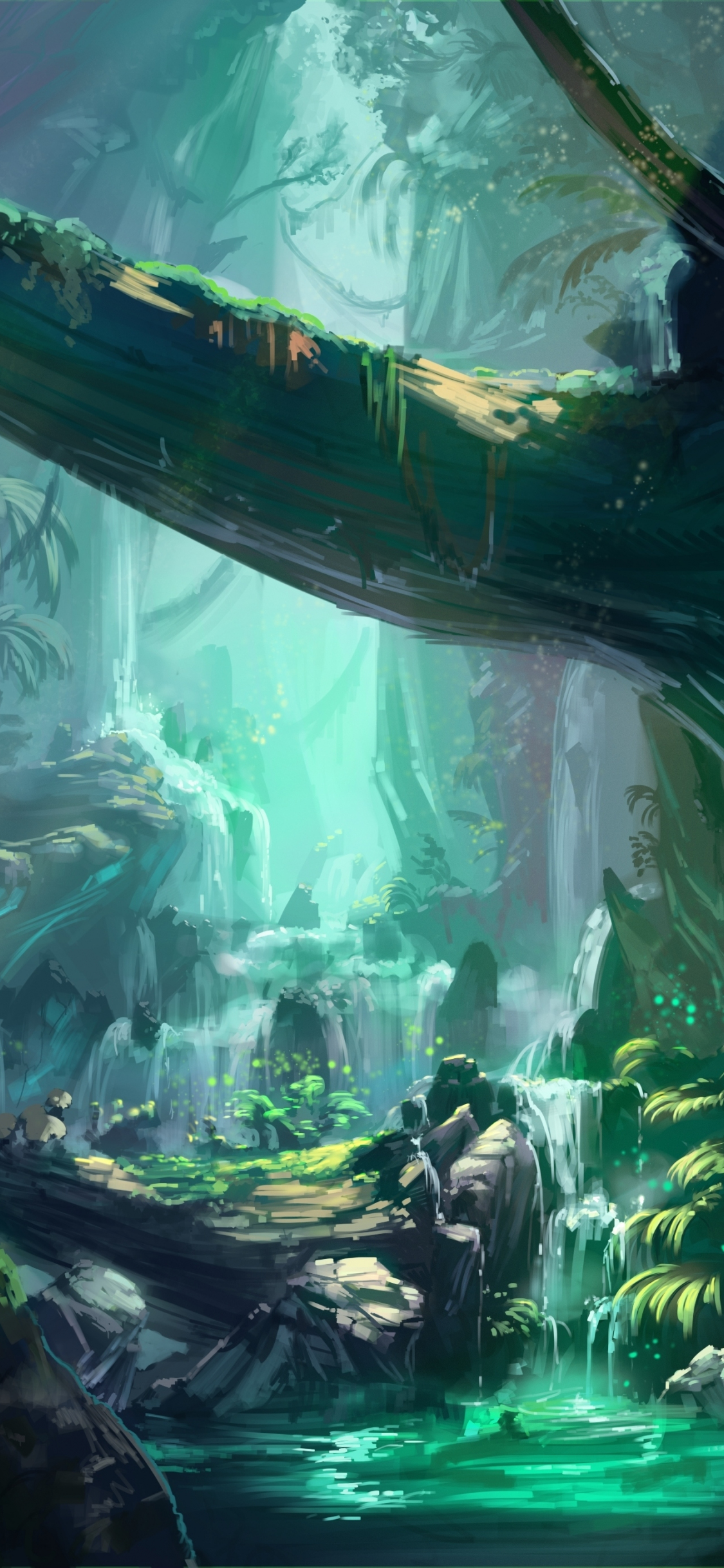 Download wallpaper 1125x2436 fantasy, ancient forest, monster hunters' world, art, iphone x, 1125x2436 HD background, 24004