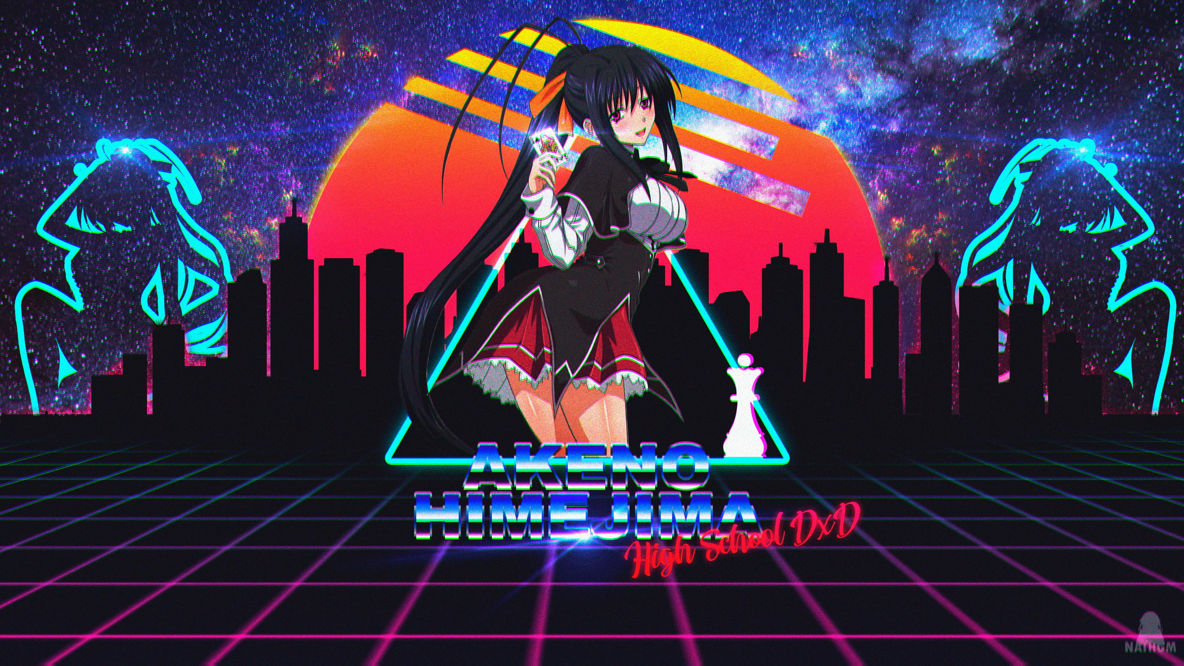 Wallpaper / High School DxD, retro theme, Himejima Akeno, anime girls, 4K, anime free download