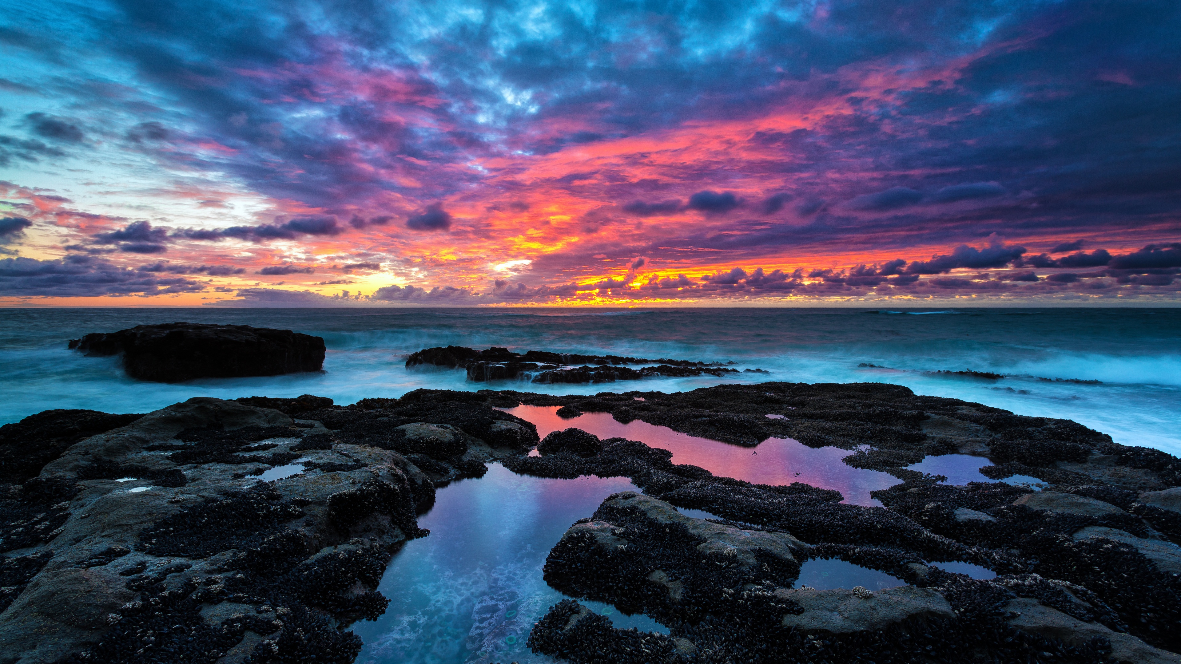 Rocky coast Wallpaper 4K, Cape Arago, Sunset, Seascape
