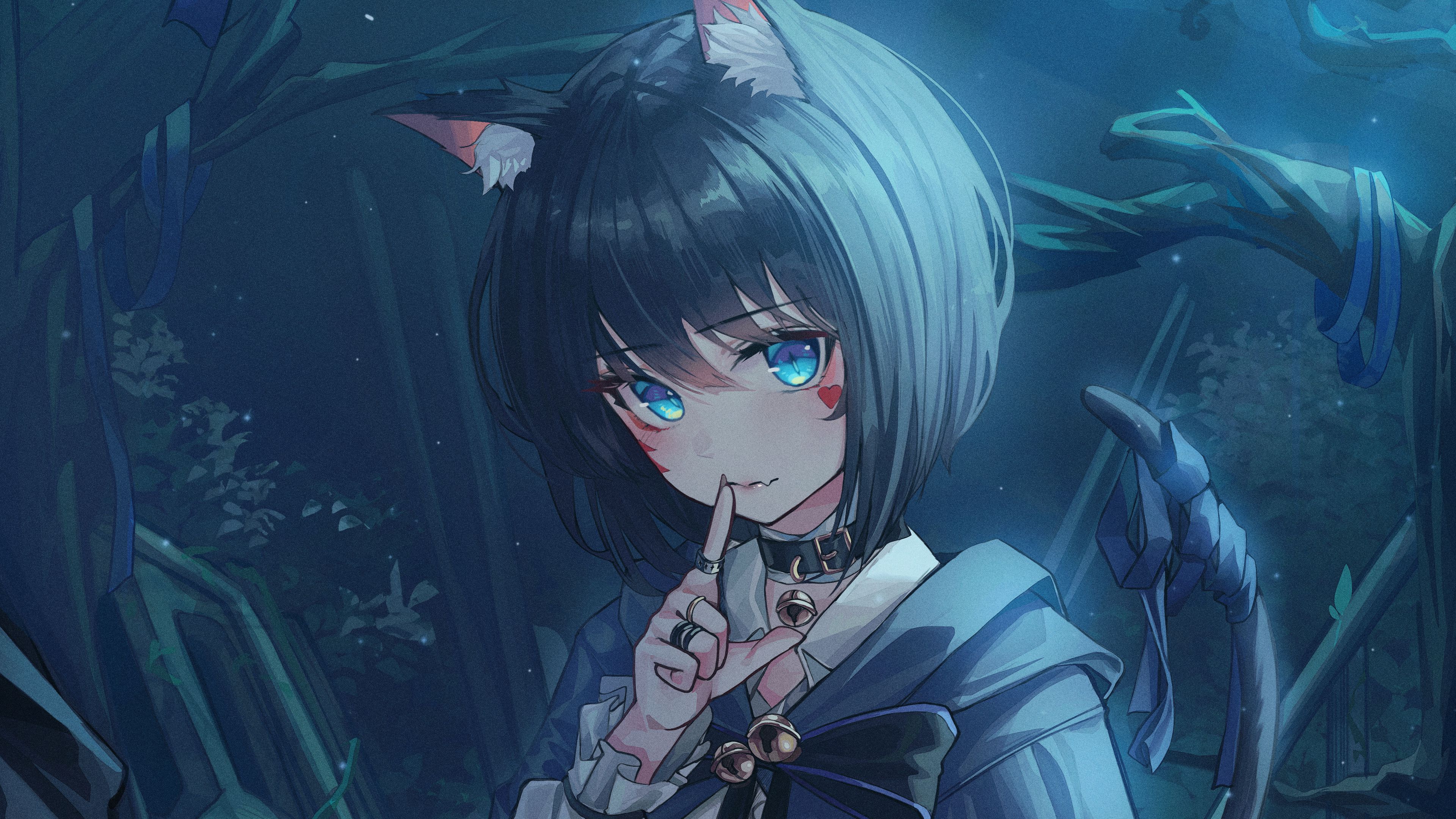 Download wallpaper 3840x2160 girl, neko, ears, gesture, anime, cute 4k uhd 16:9 HD background
