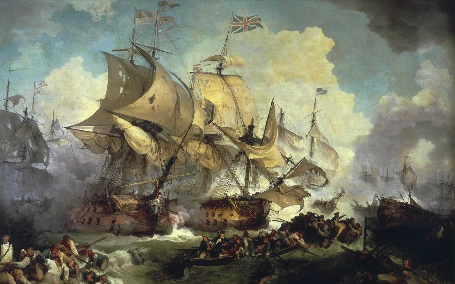 painting battle classic art ship boat clouds british flag naval battles wallpaper