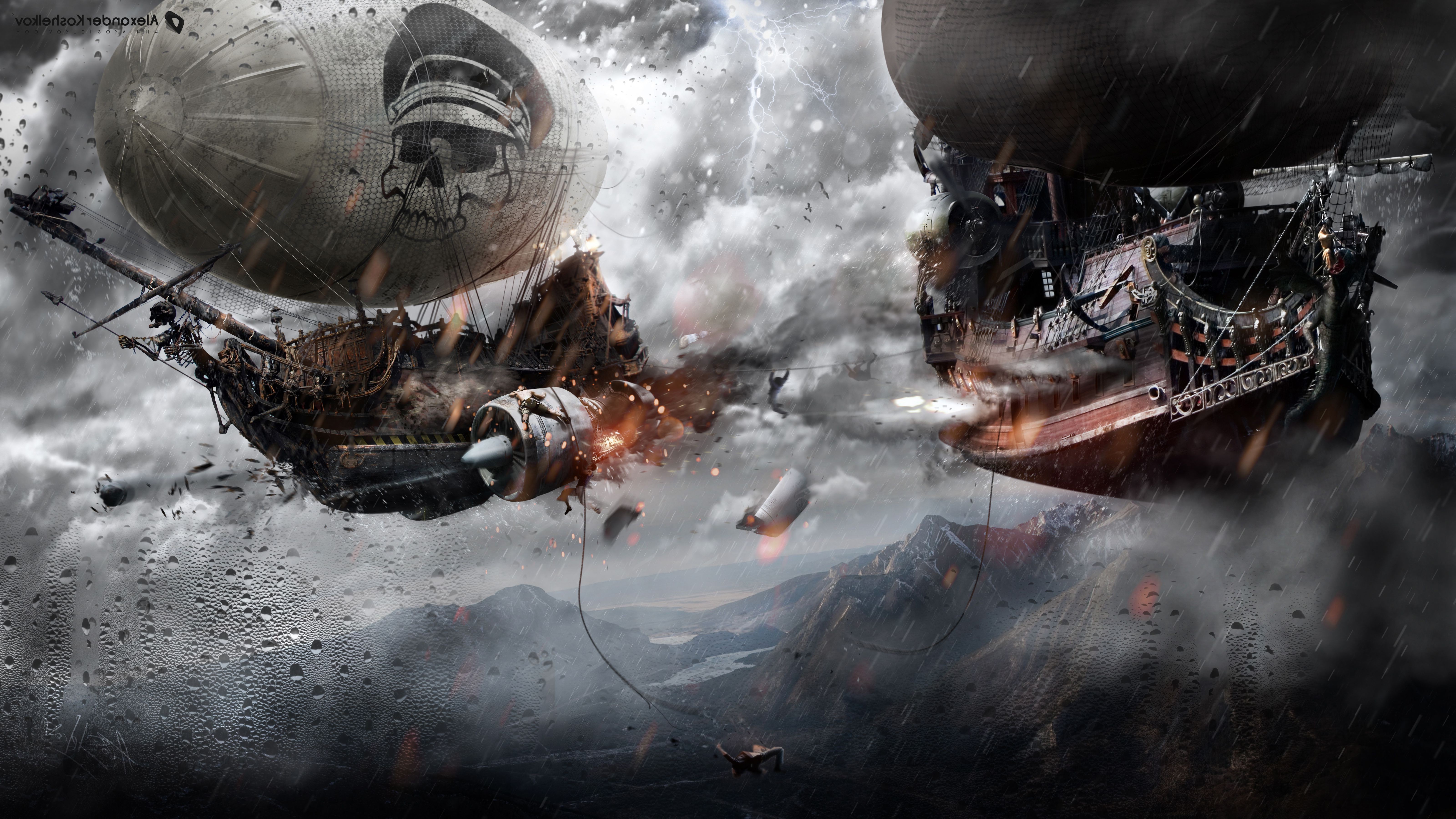 artwork fantasy art digital art steampunk ship battle sky pirates wallpaper