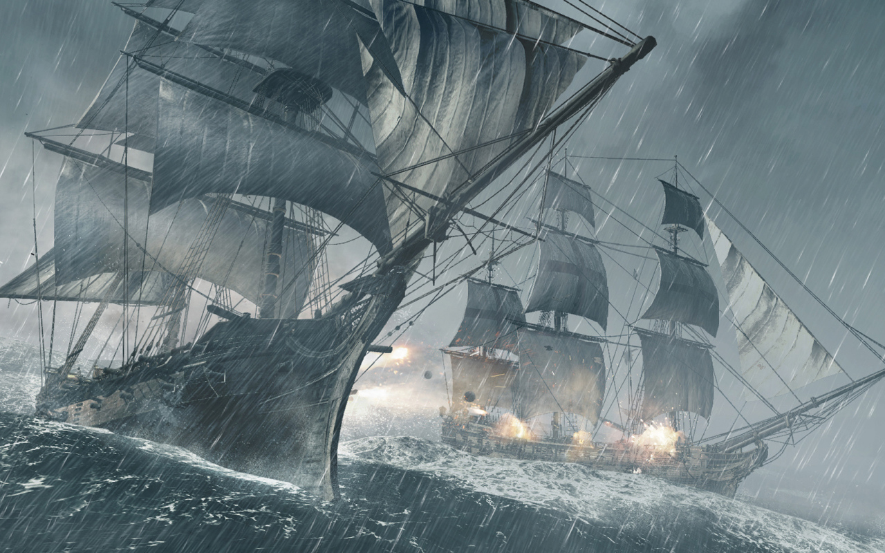 Assassin's creed IV the ship battle in the ocean Desktop wallpaper 1280x800