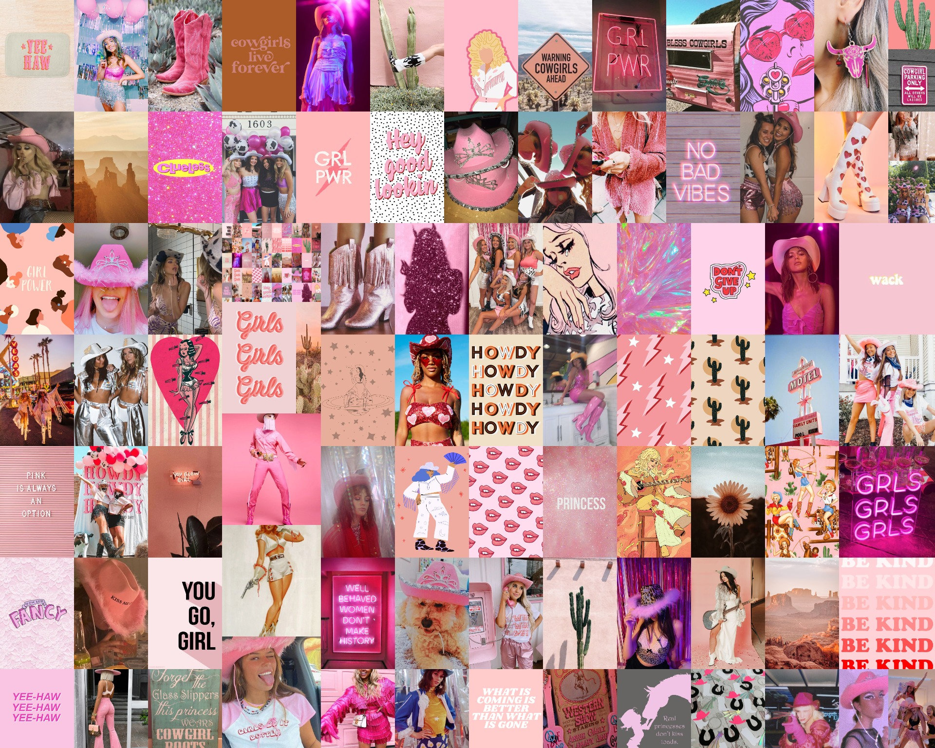 Pink Boujee Space Cowgirl Aesthetic Wall Collage Kit