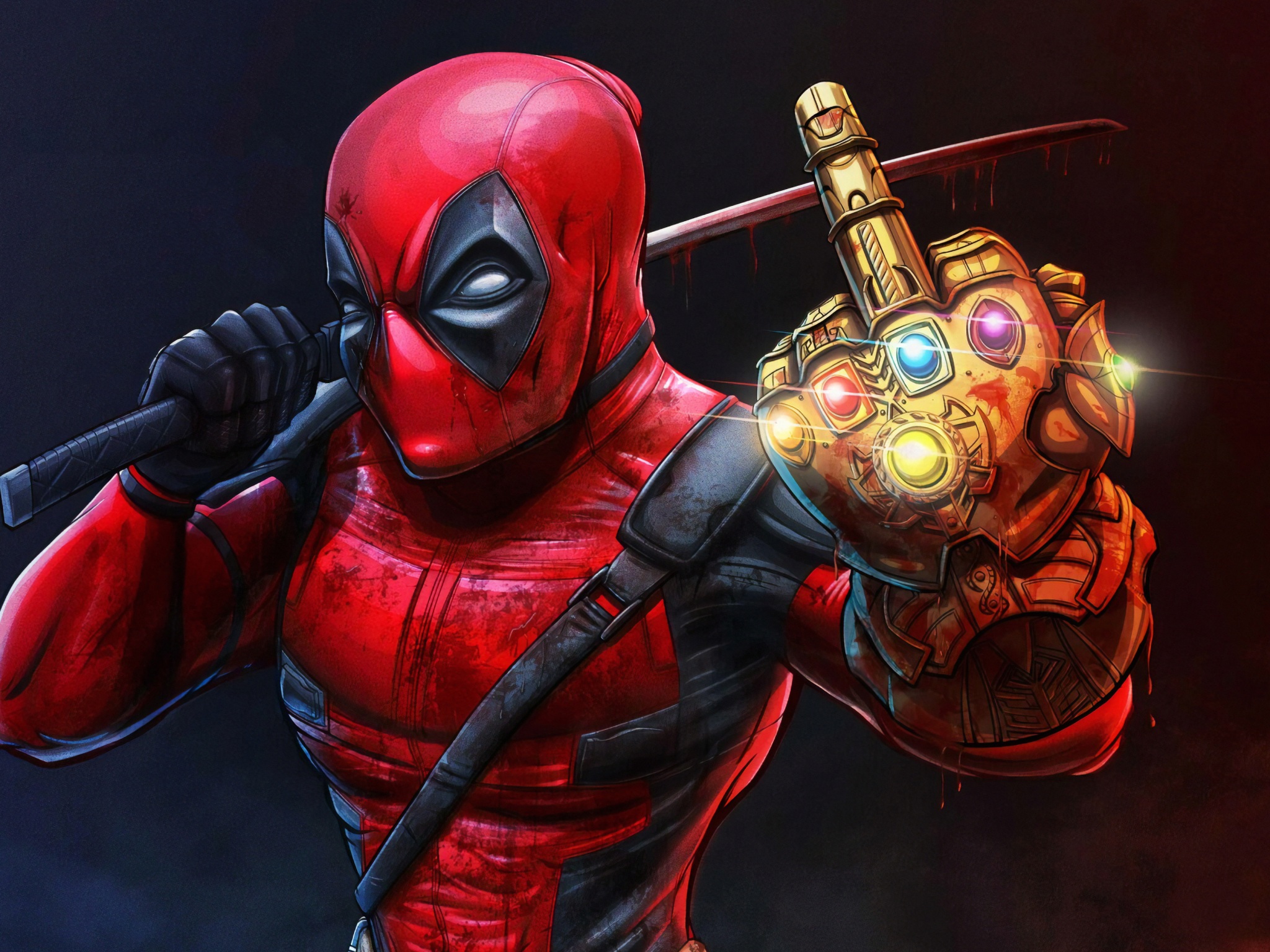 Wallpaper 4k Deadpool With Thanos Infinity Gauntlet Wallpaper