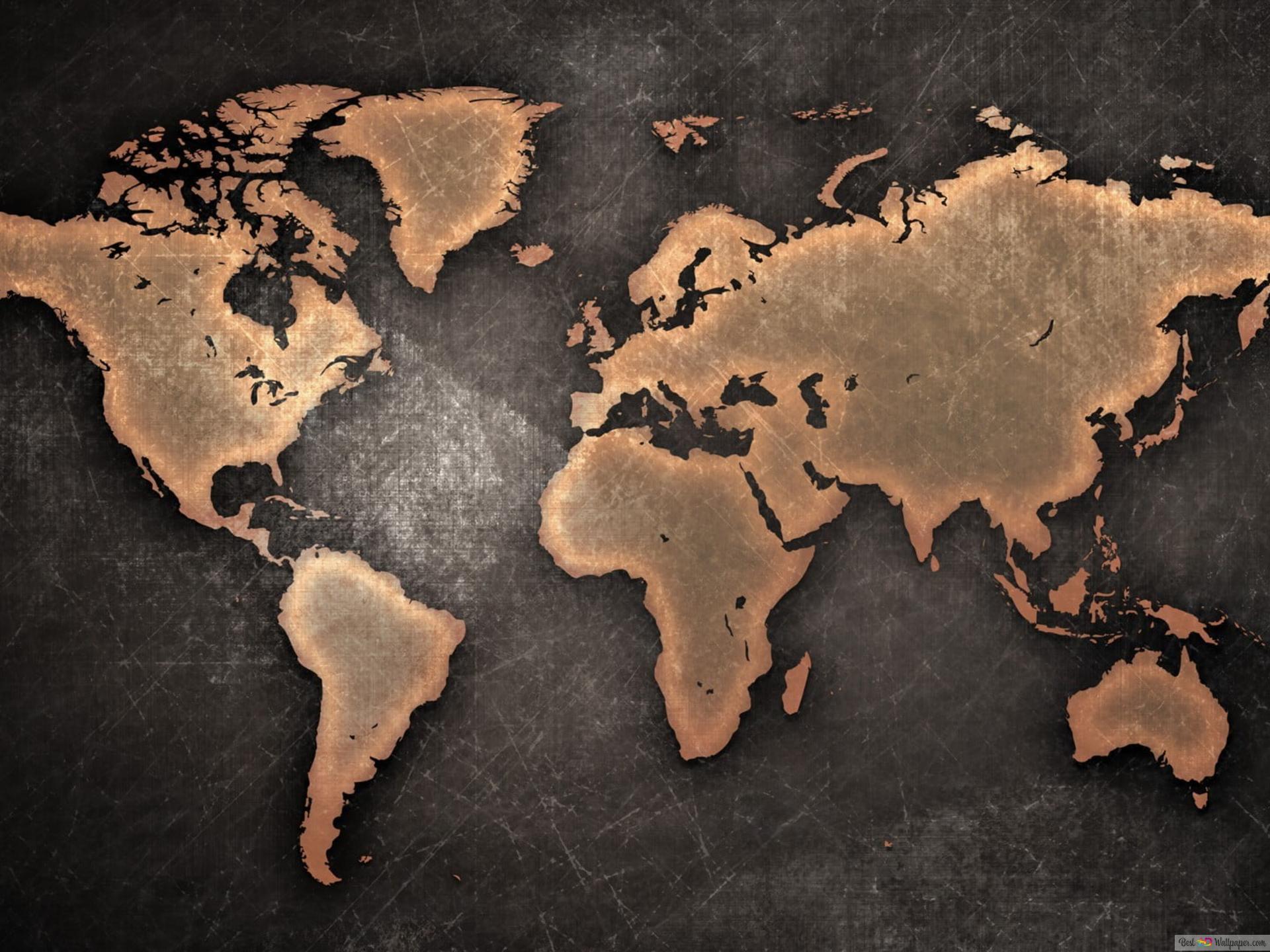 Brown world map 4K wallpaper download