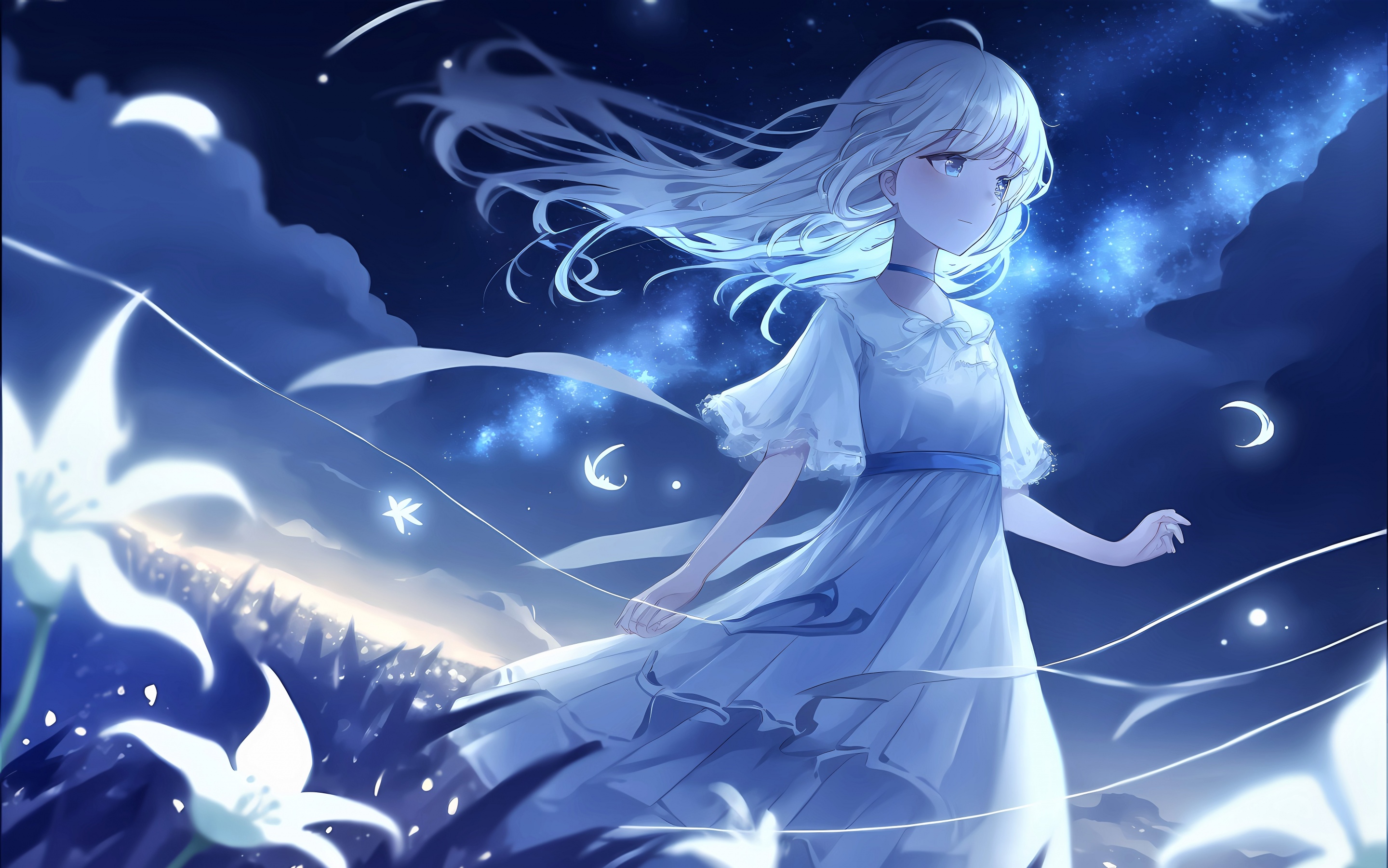 Anime girl Wallpaper 4K, Night, Surreal