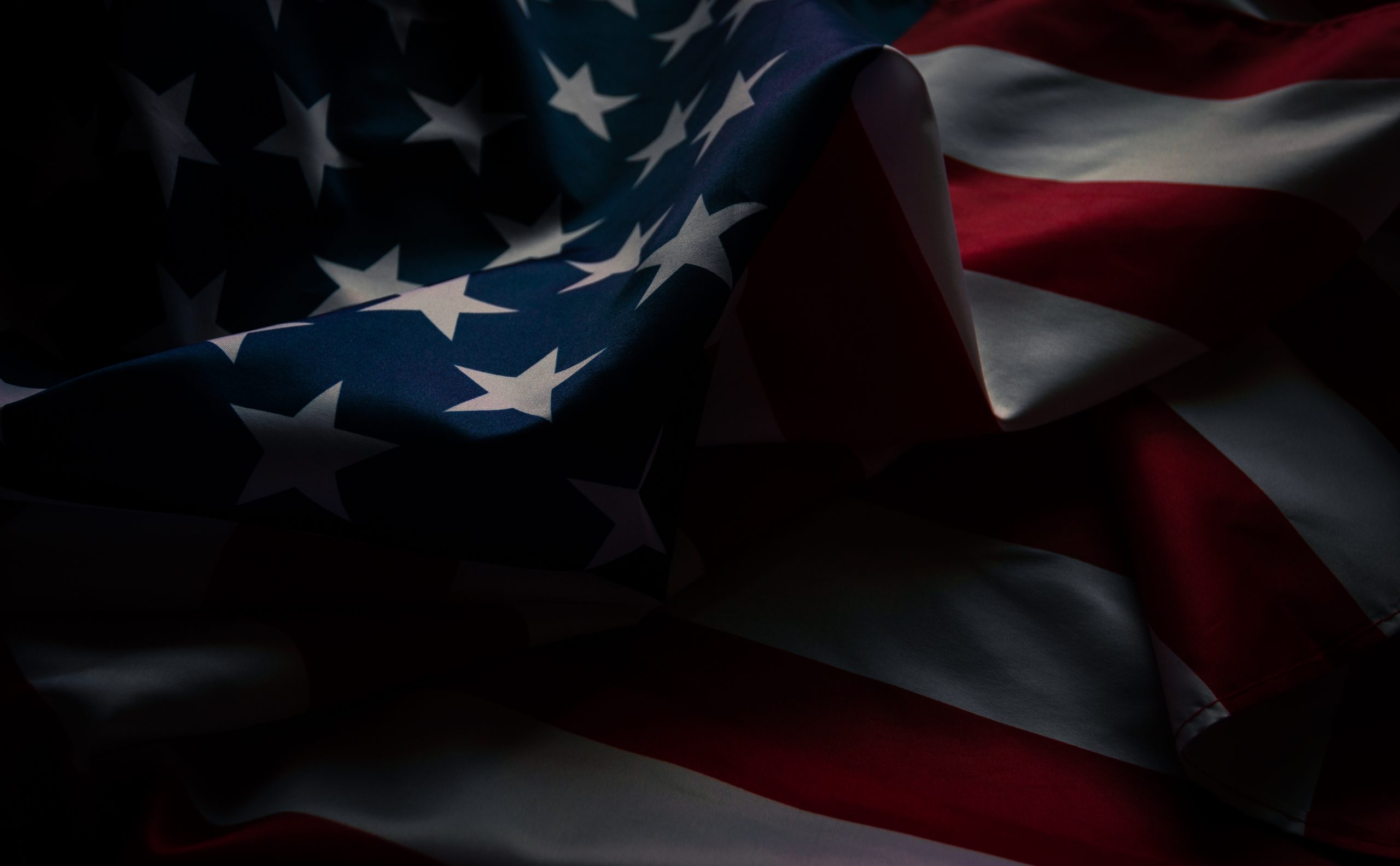 Close Up American Flag USA Flag Background With Copy Space Top View Dark Tone