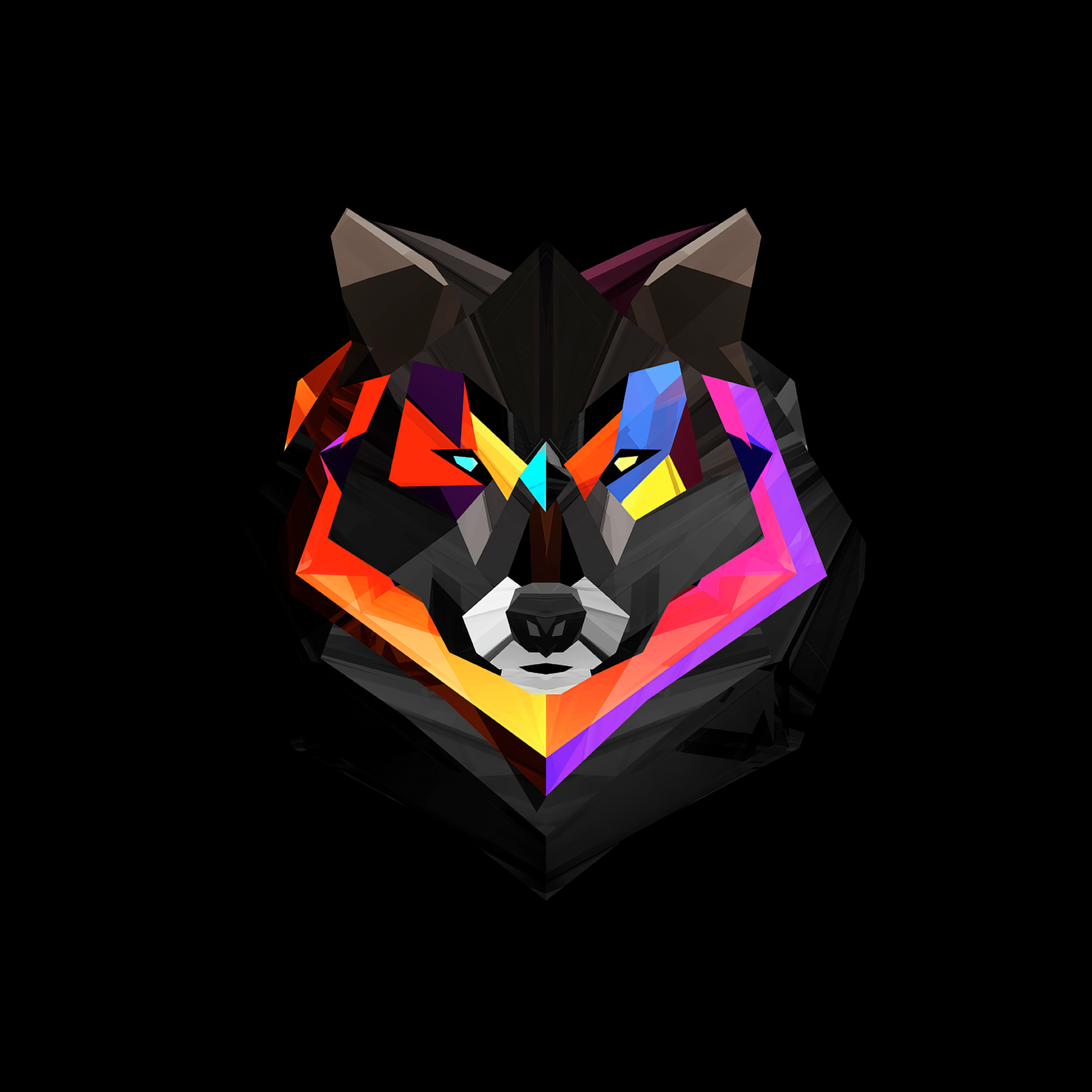Wolf Wallpaper 4K, Low poly, Colorful, AMOLED