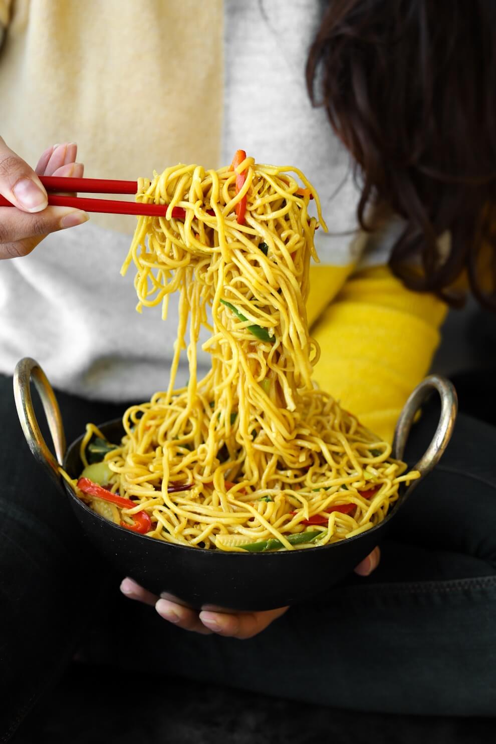 Vegetarian Hakka Noodles.Feasts Minute Meals