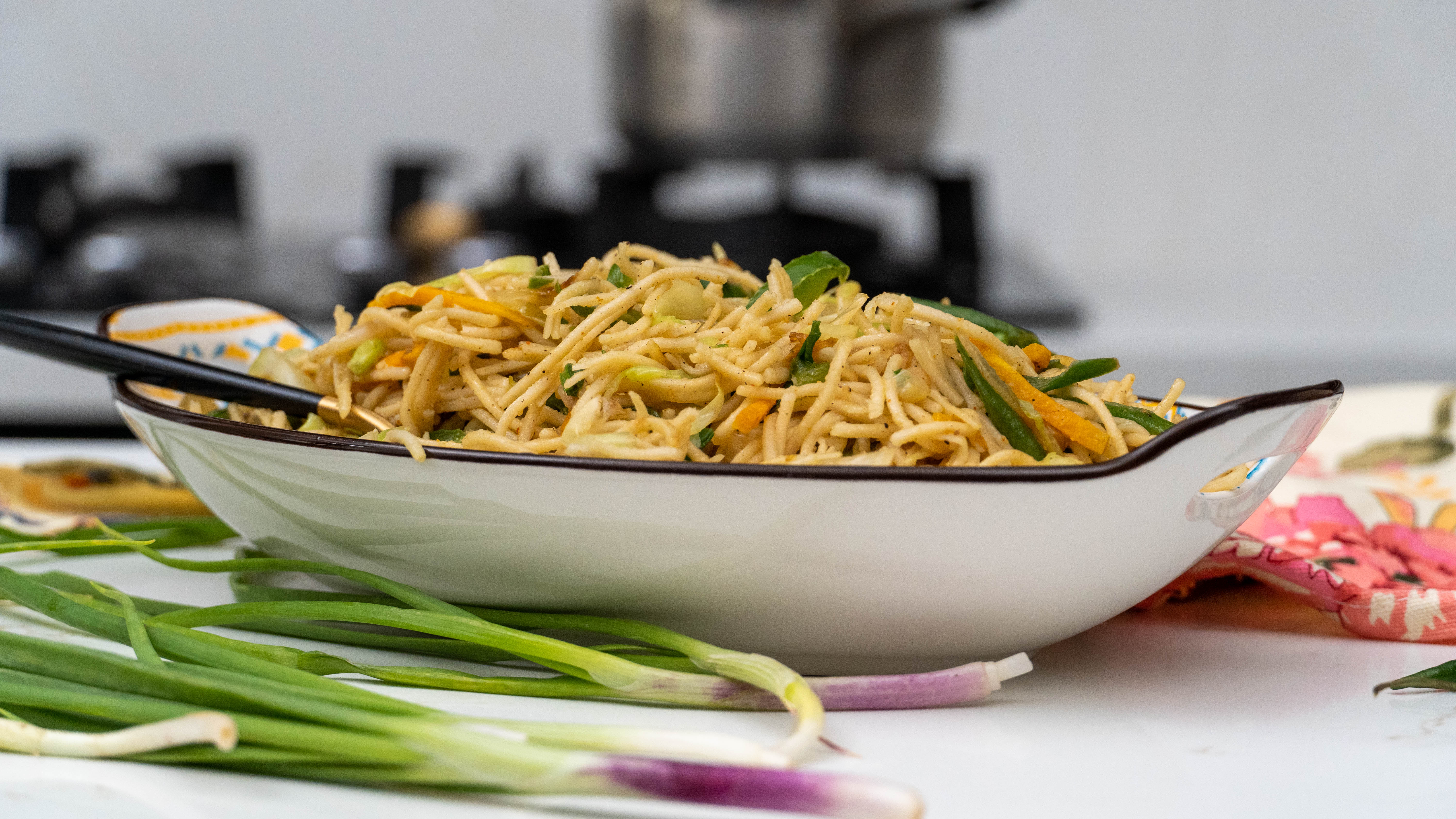 Vegetarian Hakka Noodles. Chinese Chow Mein Recipe Made Using Millet Noodles by Archana's Kitchen