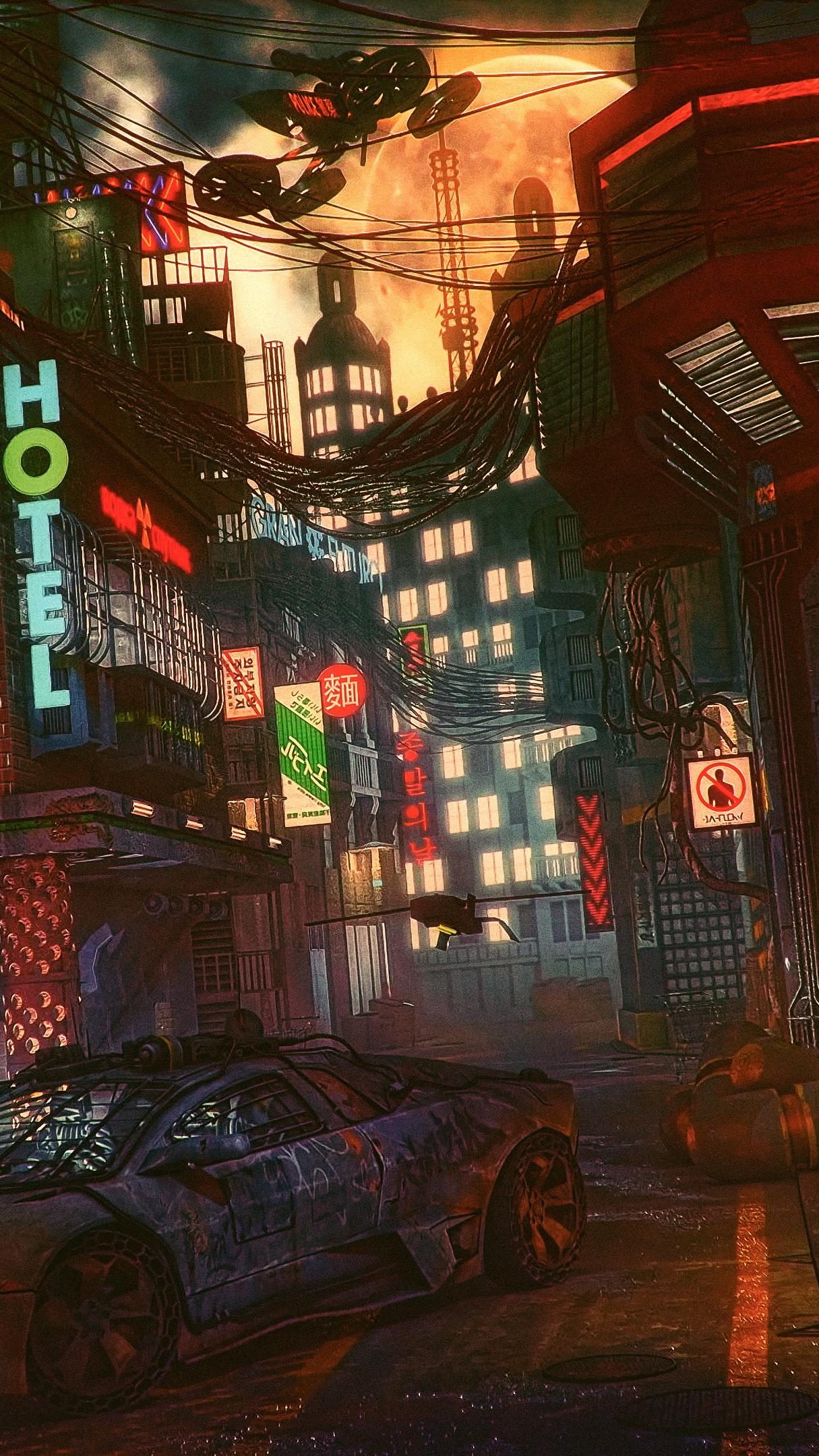 Wallpaper Futuristic Cyber City, Science Fiction, Cyberpunk, Art, Artist, Background Free Image