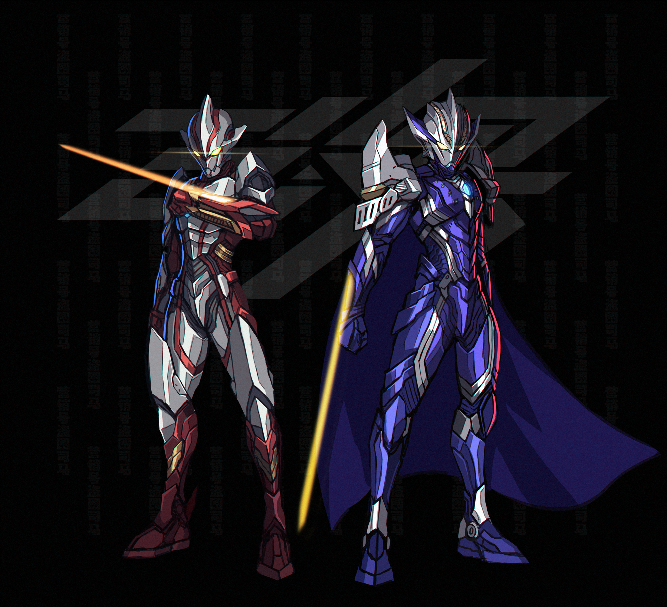 ultraman mebius and ultraman hikari (ultra series and 2 more) drawn