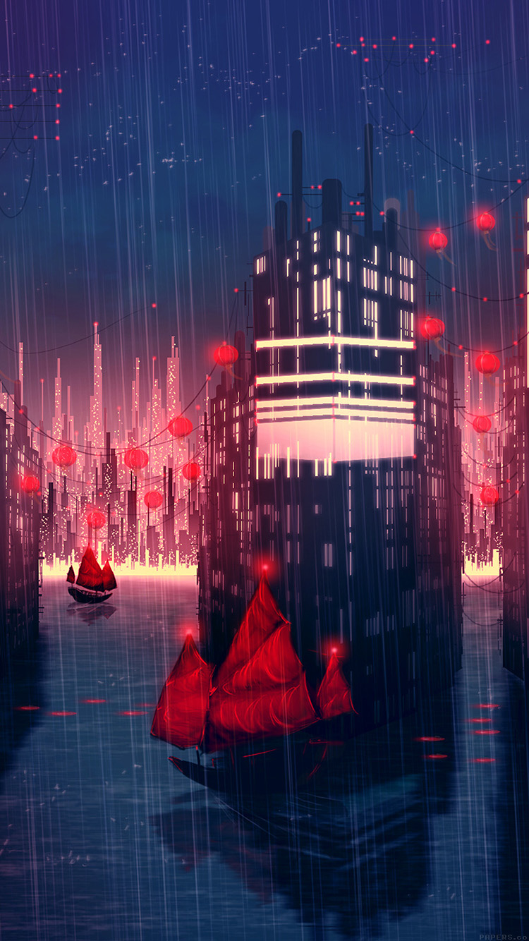 rainy anime city art illust