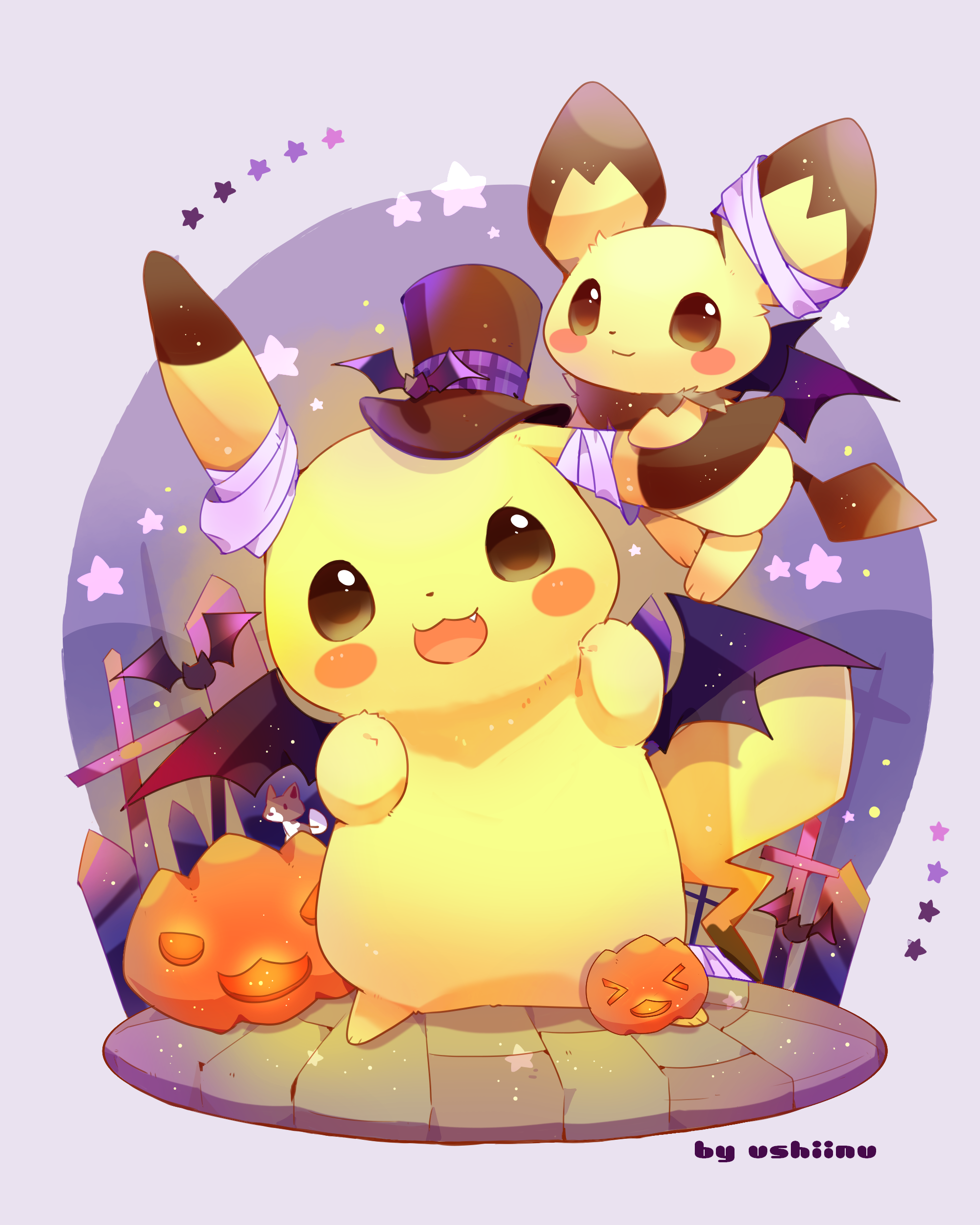 Pikachu and Pichu, by Pixiv Id 6275742. Pokemon halloween, Pikachu wallpaper, Cute pikachu