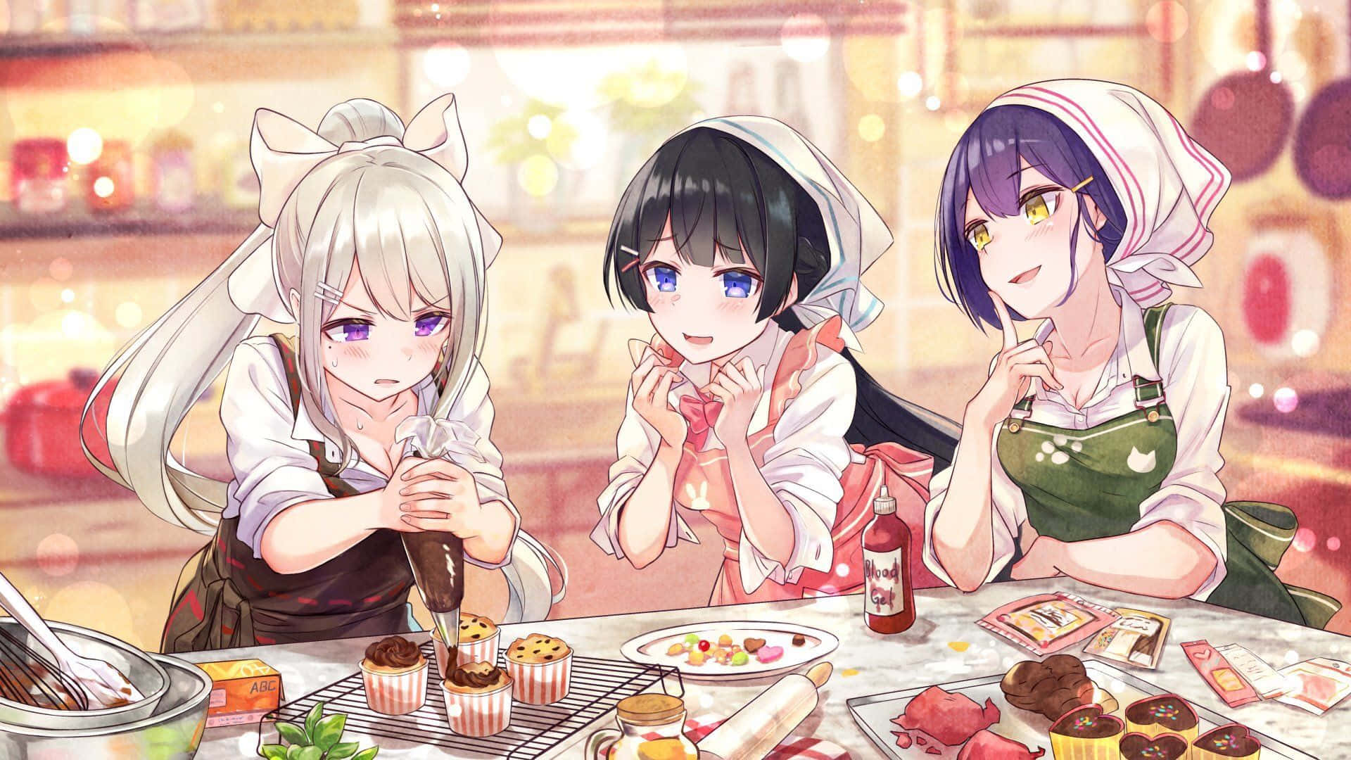Download Three Anime Girls Thanksgiving Wallpaper