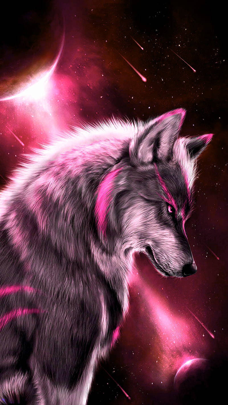 Hot Pink Galaxy Fierce Wolf Wallpaper