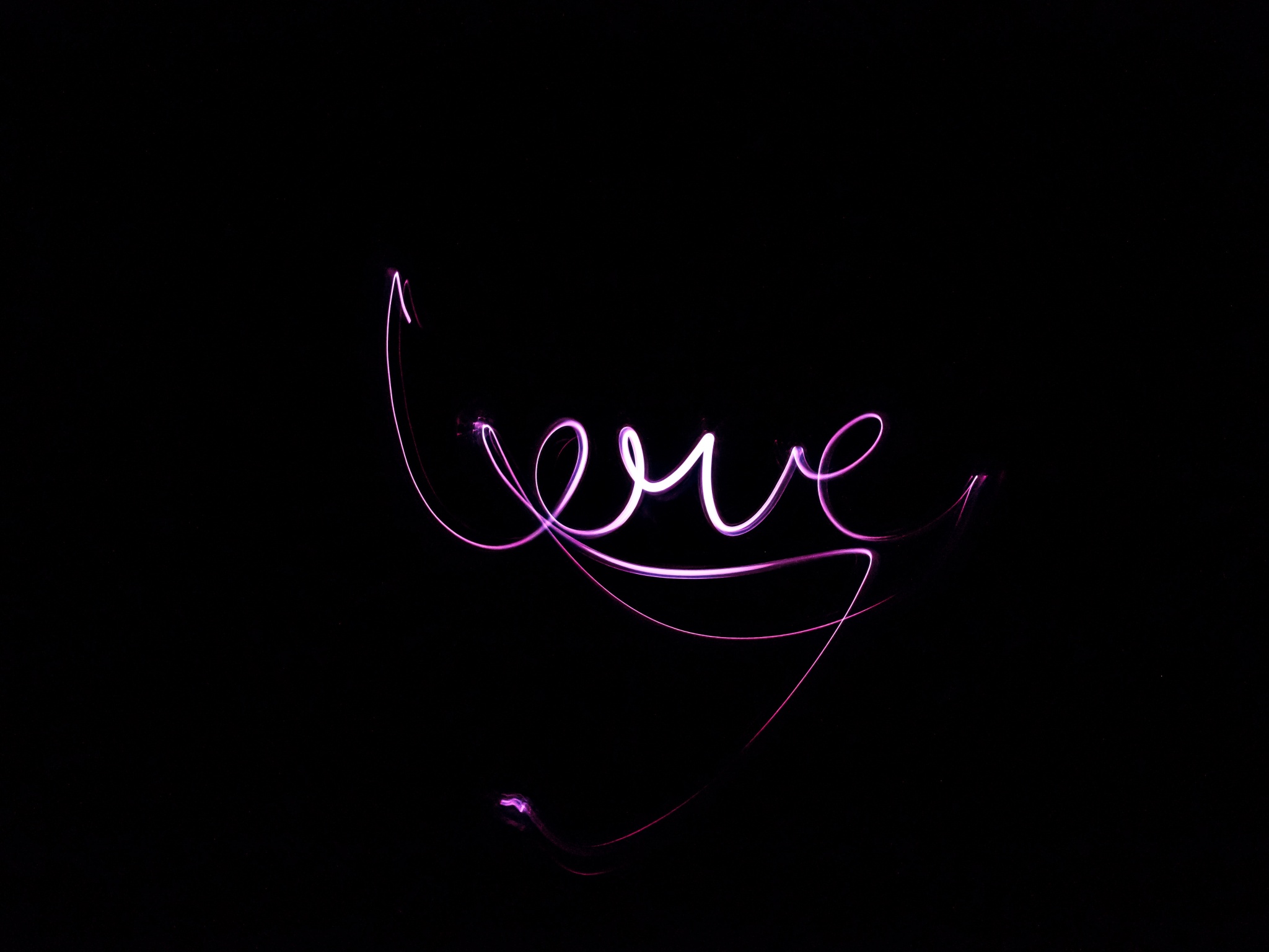 Love text Wallpaper 4K, Black background, Purple lights