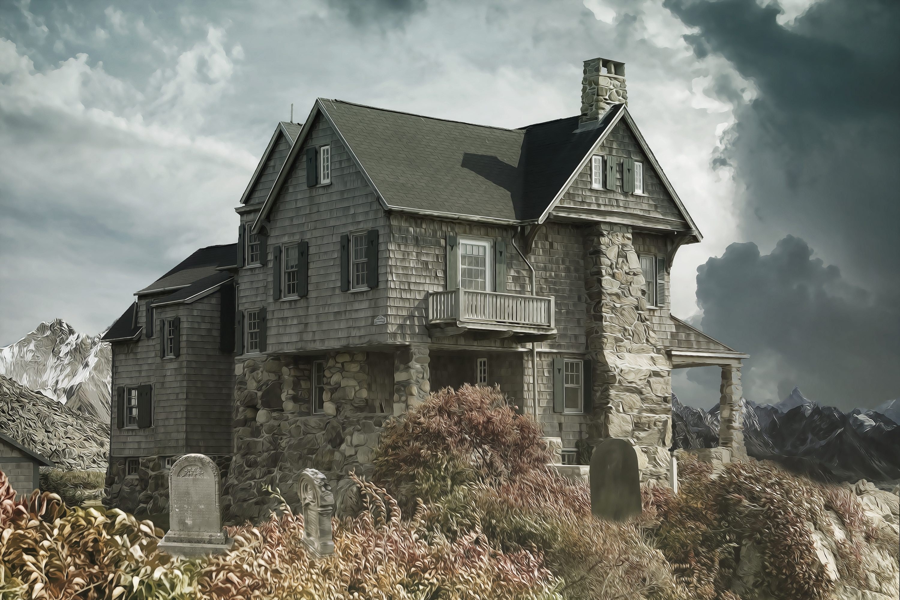 Wallpaper / house cemetery haunted house house near the cemetery 4k wallpaper free download