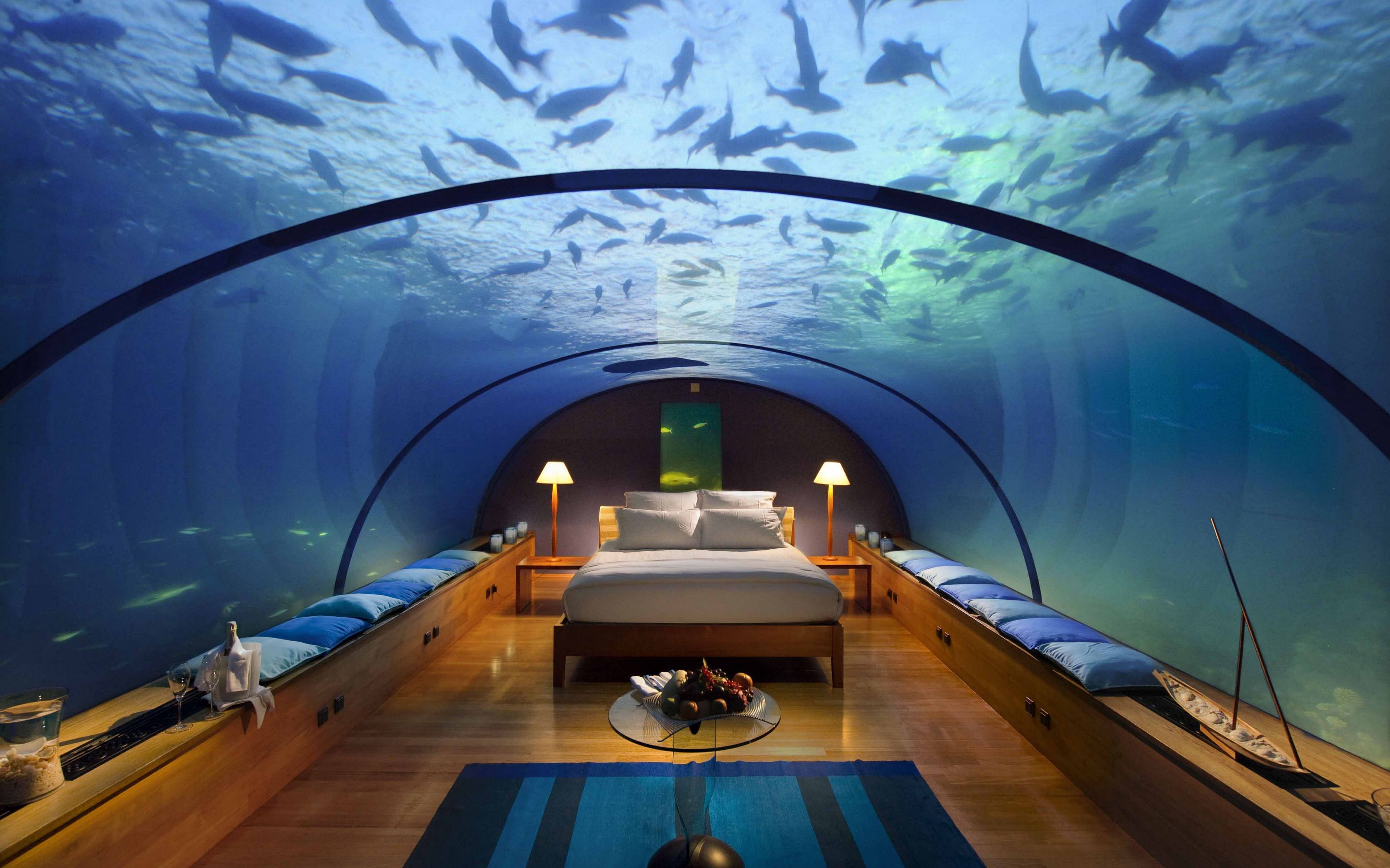 Download wallpaper 3840x2400 maldives, tropical, underwater hotel 4k ultra HD 16:10 HD background