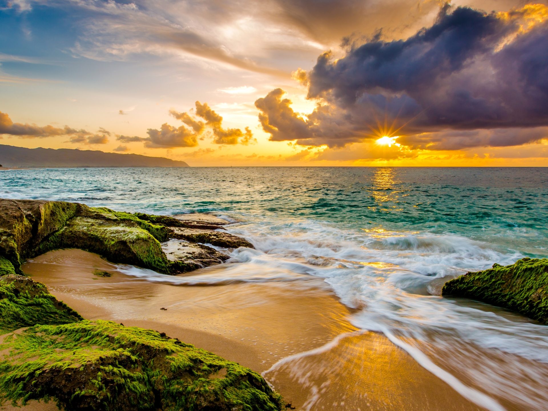 Hawaii Sunset Ocean Beach Waves Clouds 4k Ultra HD Wallpaper 3840x2160, Wallpaper13.com