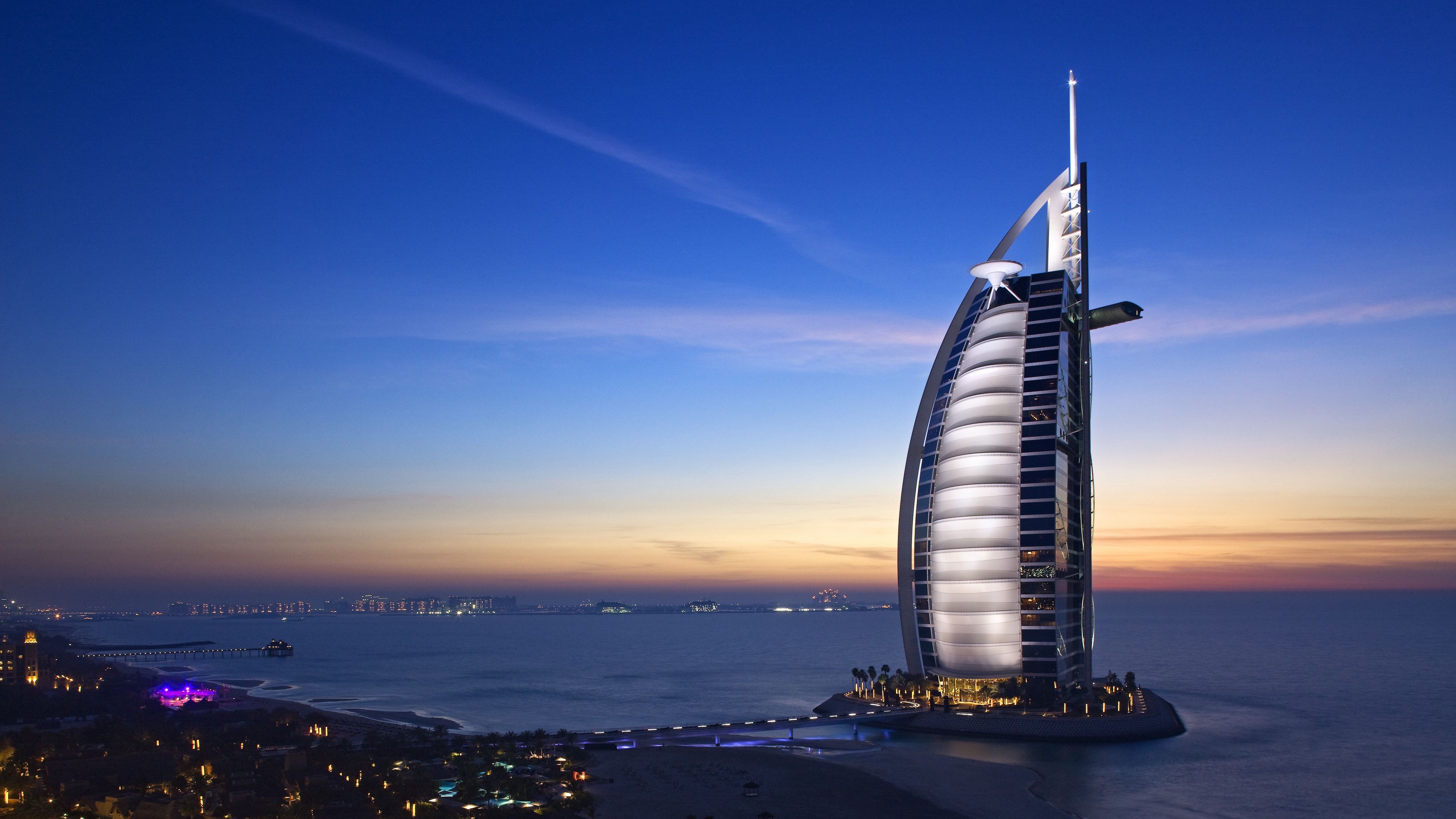 Download wallpaper 3840x2160 burj al arab hotel, dubai, uae, sky, sea 4k uhd 16:9 HD background