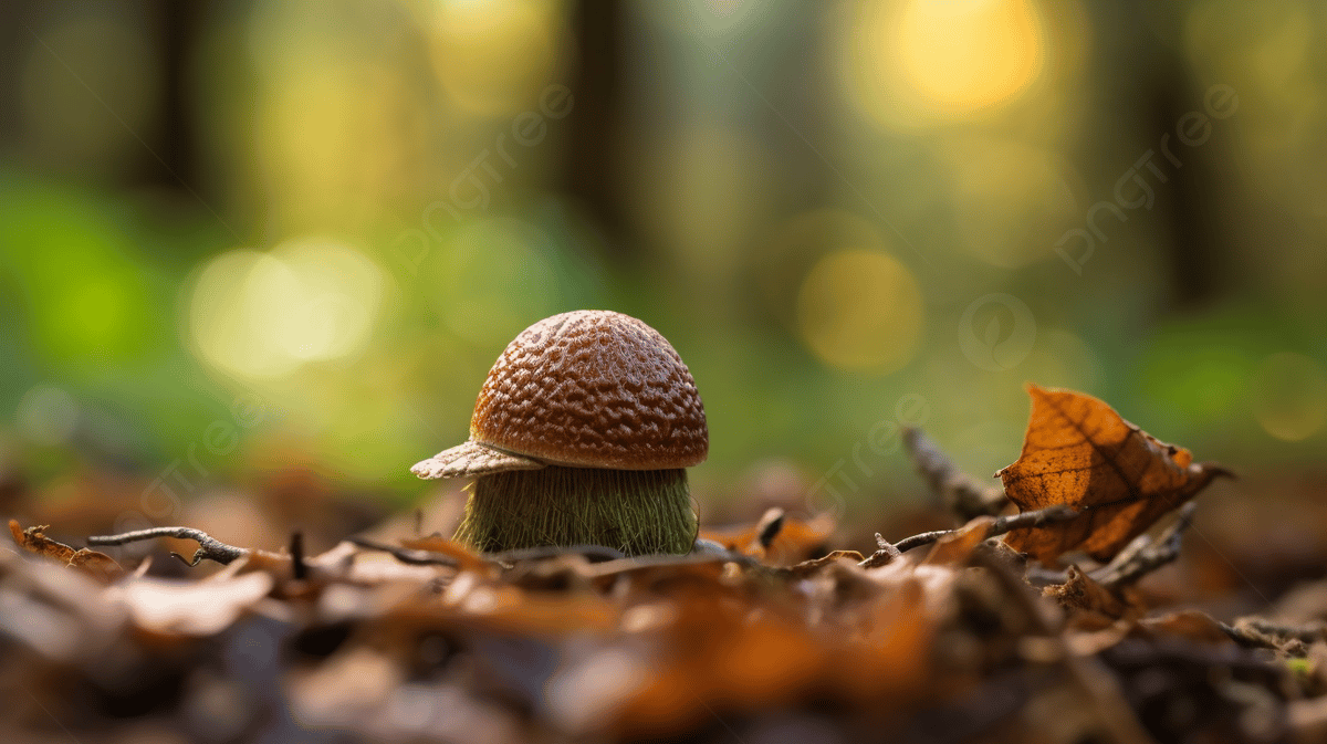 Red Mushroom In A Yellow Autumn Forest Background, Acorn With Cap, HD Photography Photo, Brown Background Image And Wallpaper for Free Download