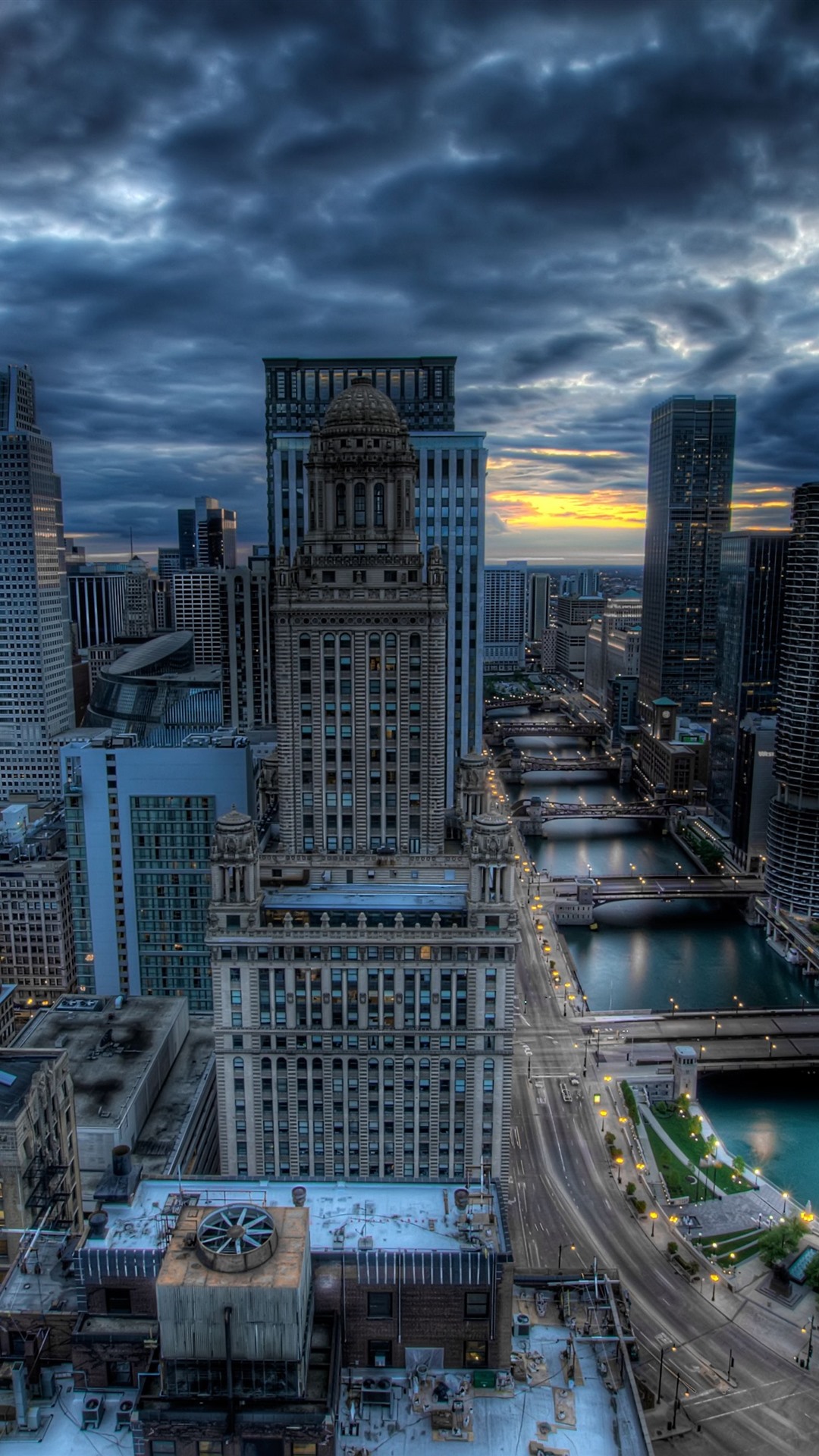Chicago, Skyscrapers, River, Bridge, Cityscape, Clouds, HDR Style 1242x2688 IPhone 11 Pro XS Max Wallpaper, Background, Picture, Image